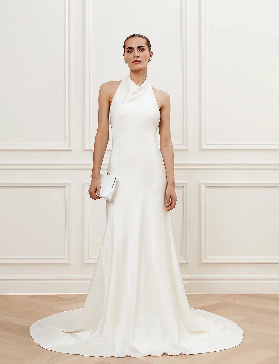 Malina - Chloe halterneck satin gown - cream - 0