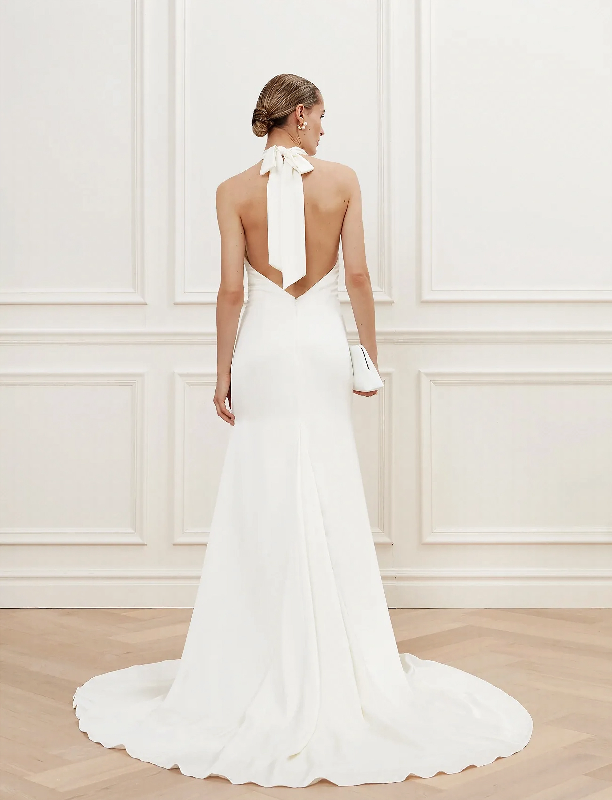 Malina - Chloe halterneck satin gown - cream - 3