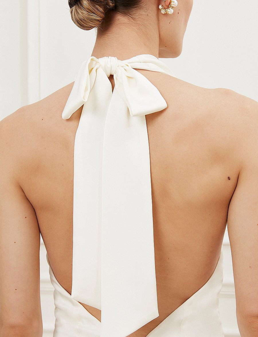 Malina - Chloe halterneck satin gown - cream - 4