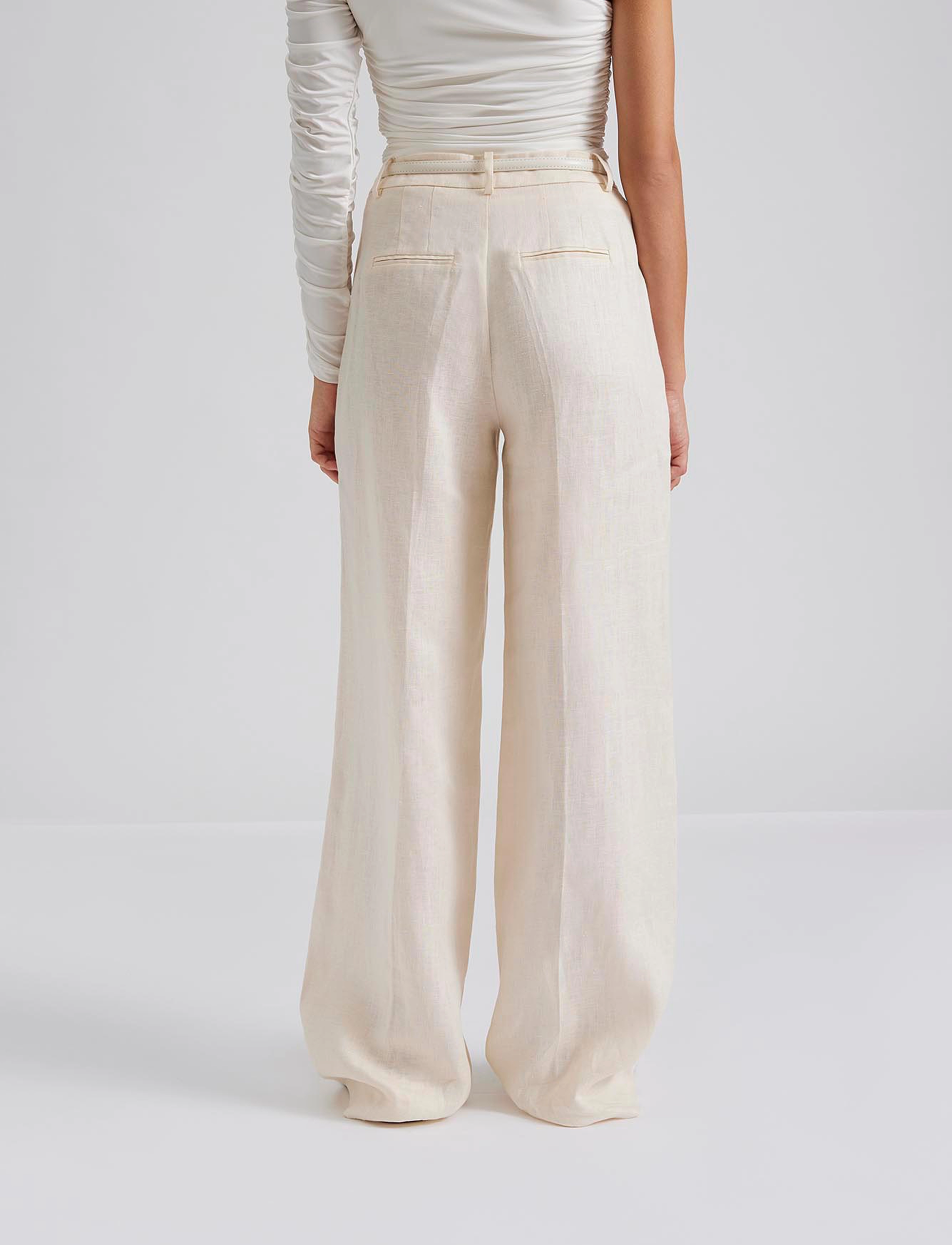 Malina - Mya double pleat wide linen pants - vanilla - 3