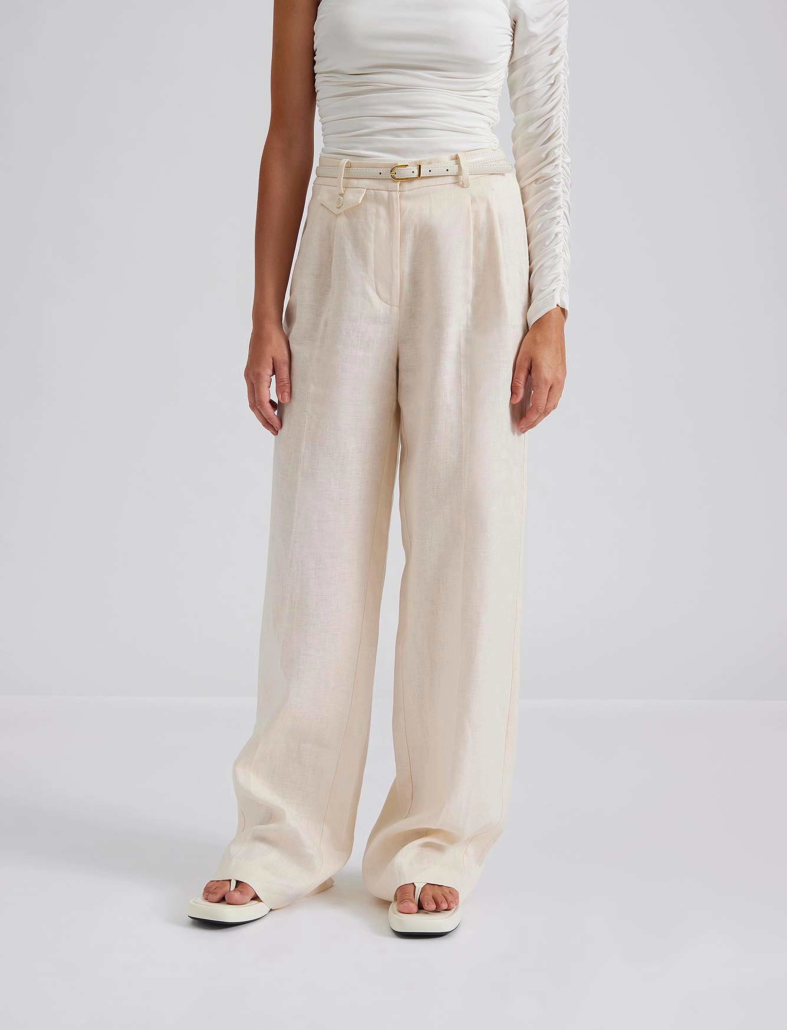 Malina - Mya double pleat wide linen pants - vanilla - 4