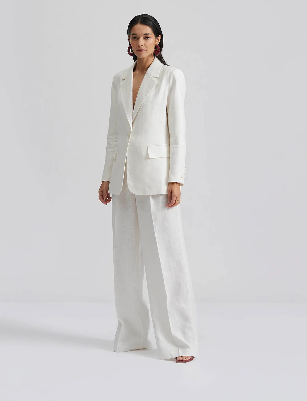 Malina - Mya double pleat wide linen pants - linnebyxor - white - 0
