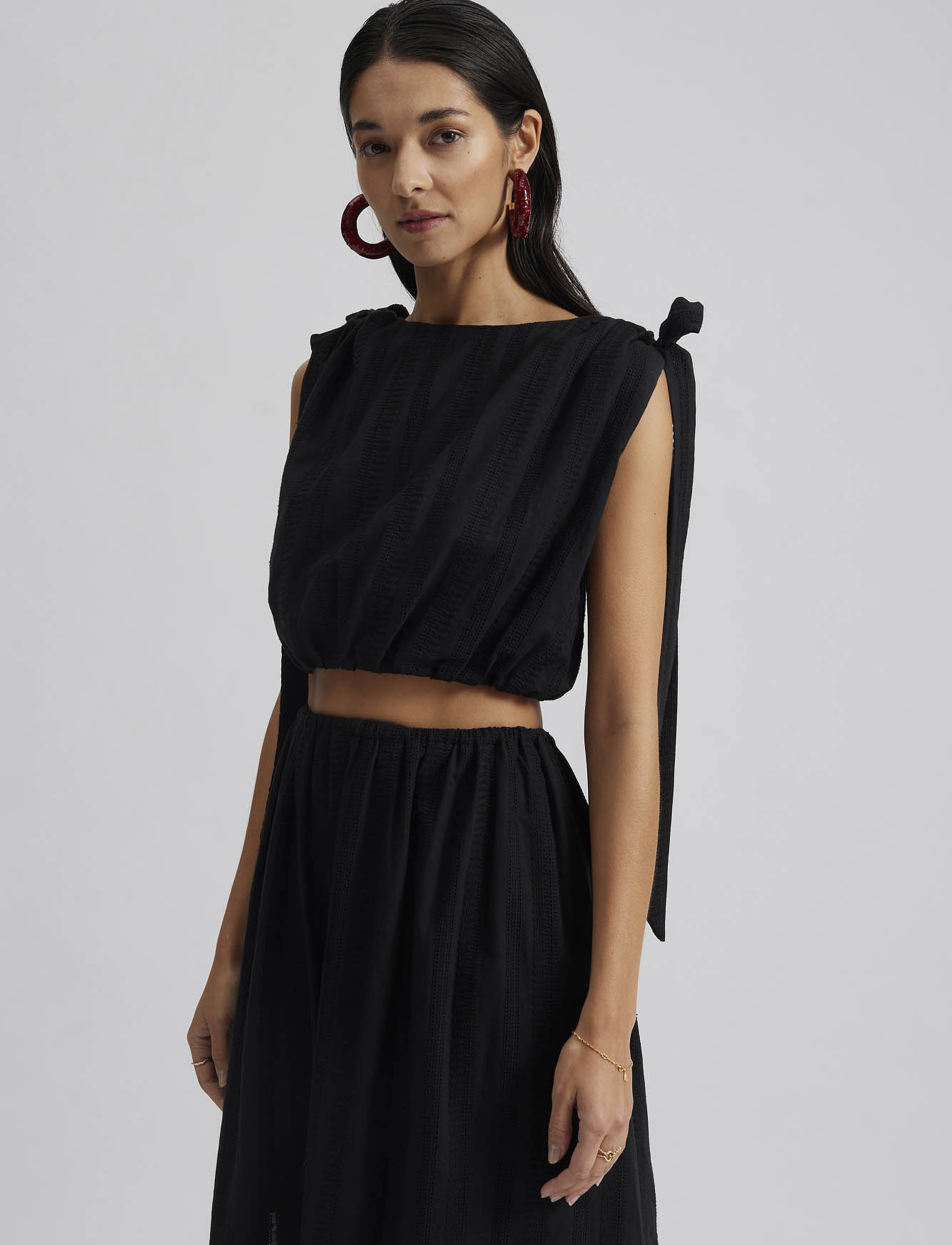 Malina - Kala embroidered cotton cropped top - crop tops - black - 4