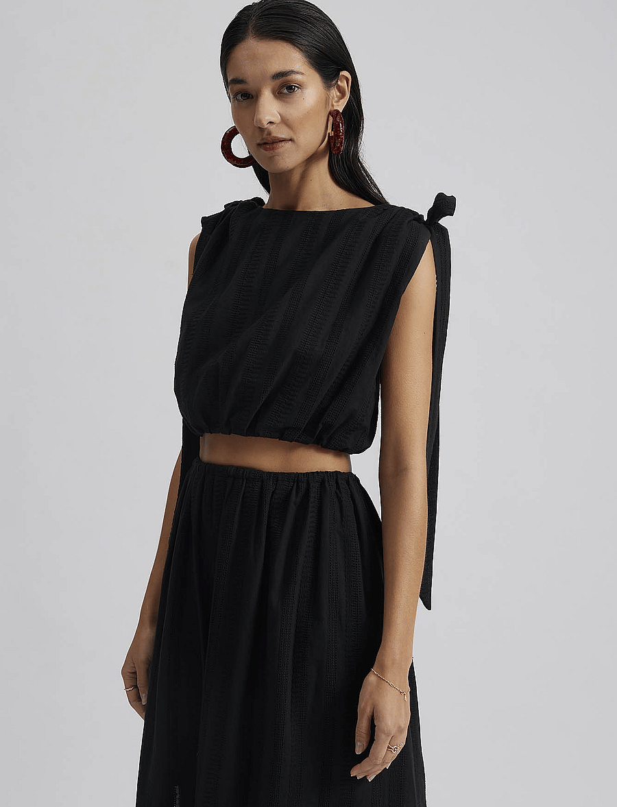 Malina - Kala embroidered cotton cropped top - crop tops - black - 4