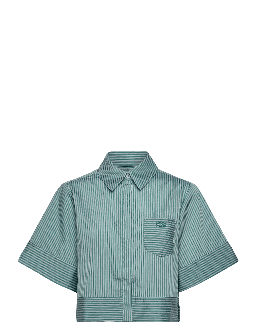 Malina - Selene Cropped Shirt - kurzärmlige hemden - aqua stripe - 1