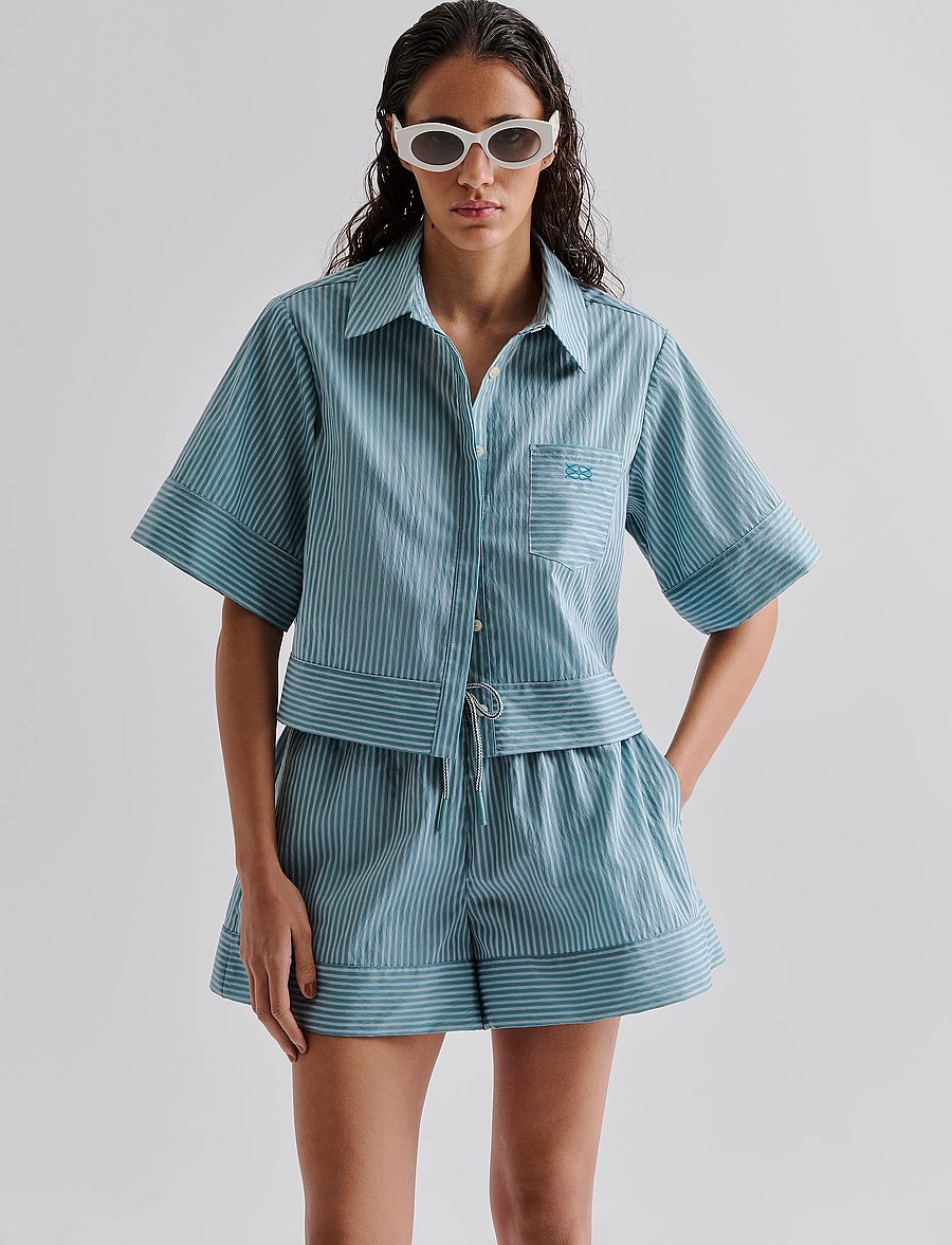 Malina - Selene Cropped Shirt - kurzärmlige hemden - aqua stripe - 0