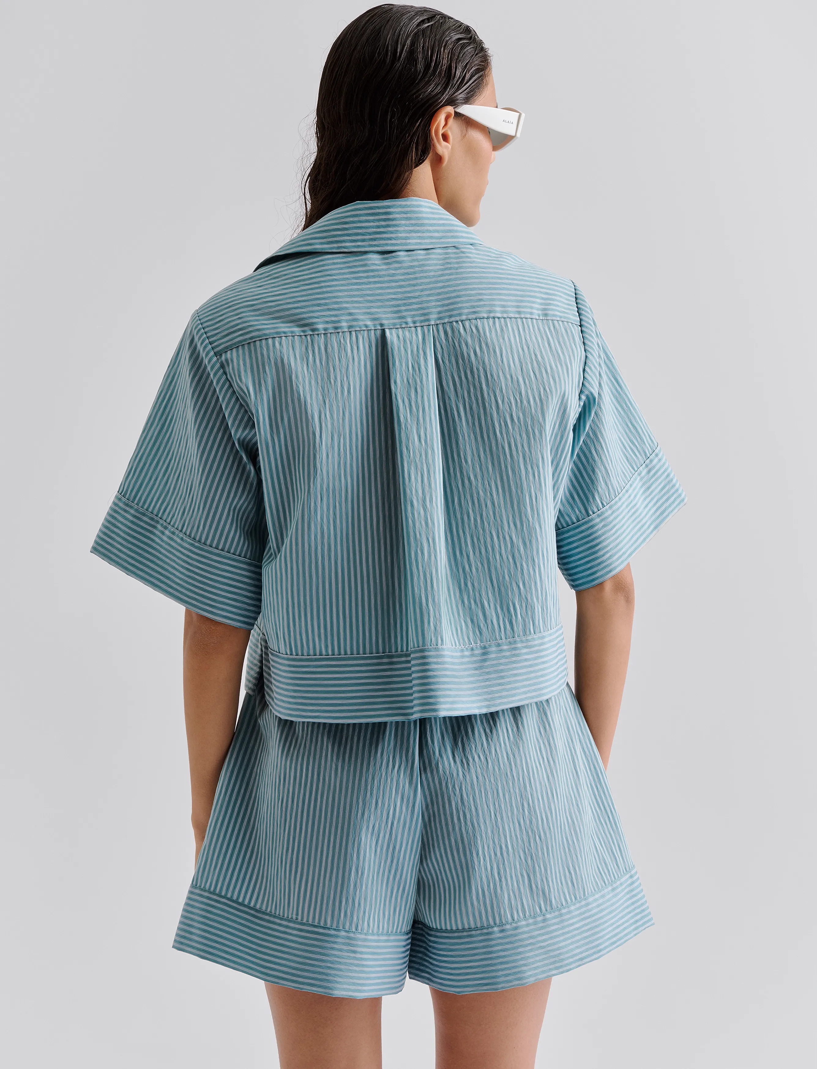Malina - Selene Cropped Shirt - kurzärmlige hemden - aqua stripe - 3