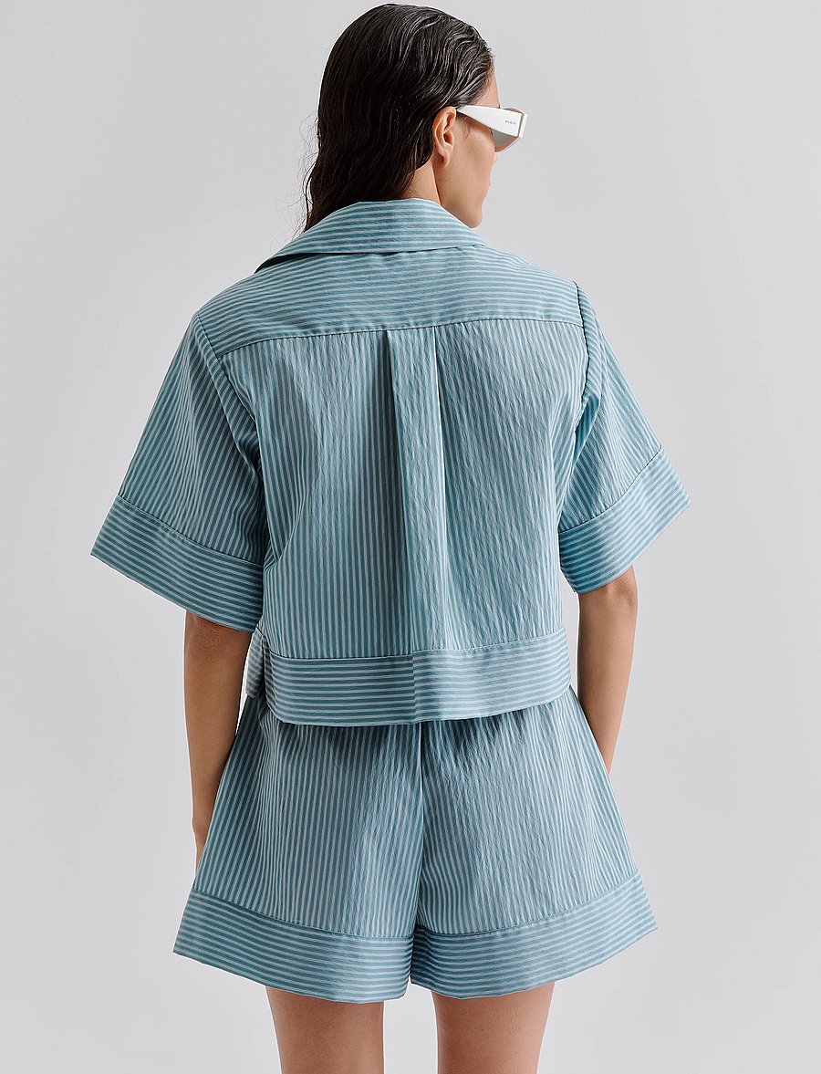 Malina - Selene Cropped Shirt - kurzärmlige hemden - aqua stripe - 3