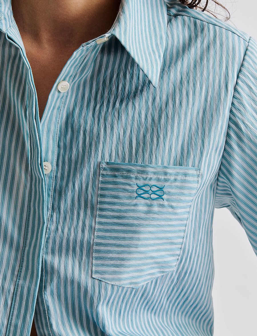 Malina - Selene Cropped Shirt - kurzärmlige hemden - aqua stripe - 5