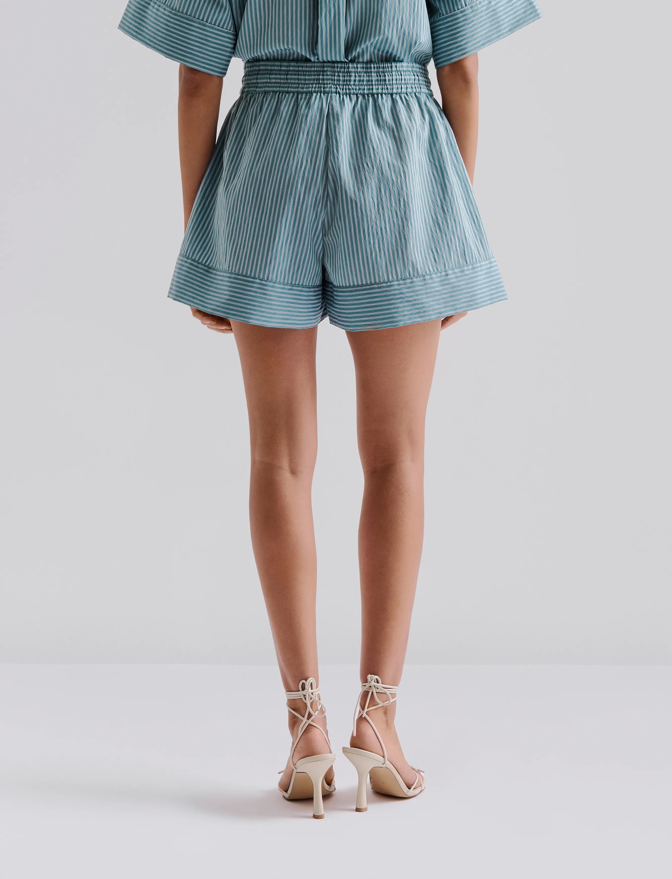 Malina - Colette High Rise Drawstring Shorts - casual shorts - aqua stripe - 3
