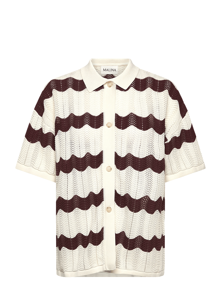 Malina - Alana Oversized Knitted shirt - kurzärmlige hemden - brown stripe - 1
