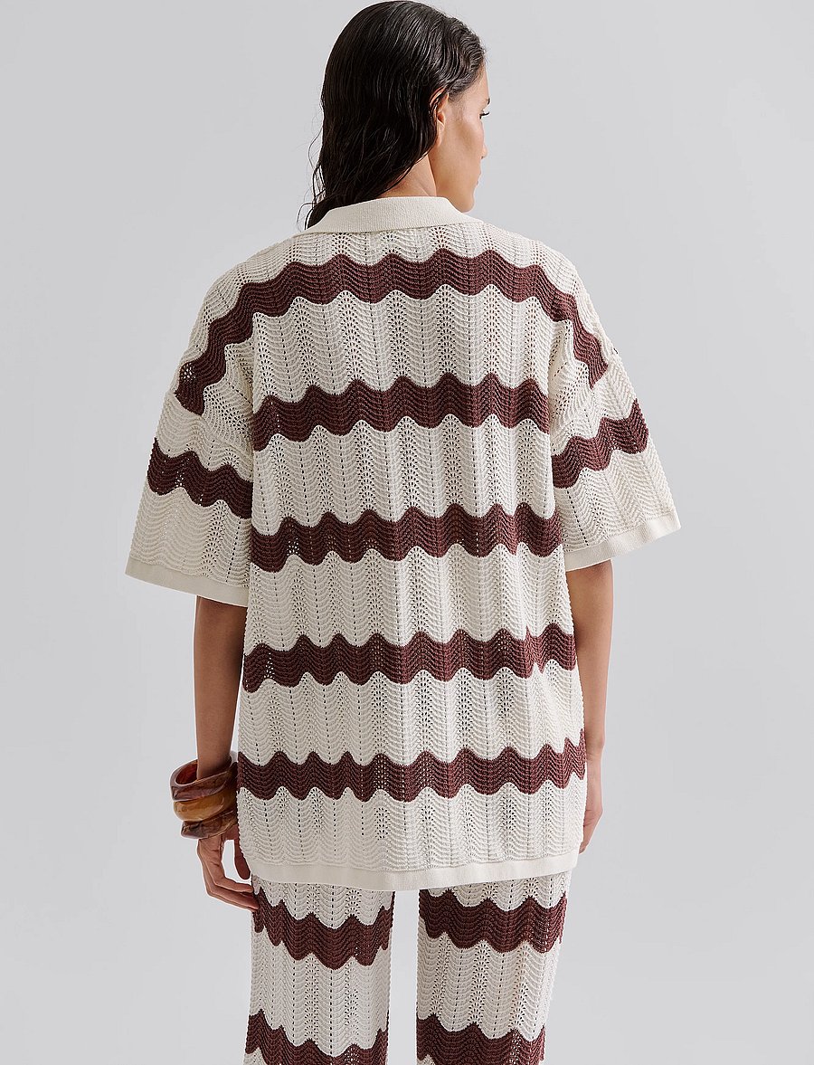 Malina - Alana Oversized Knitted shirt - kurzärmlige hemden - brown stripe - 3