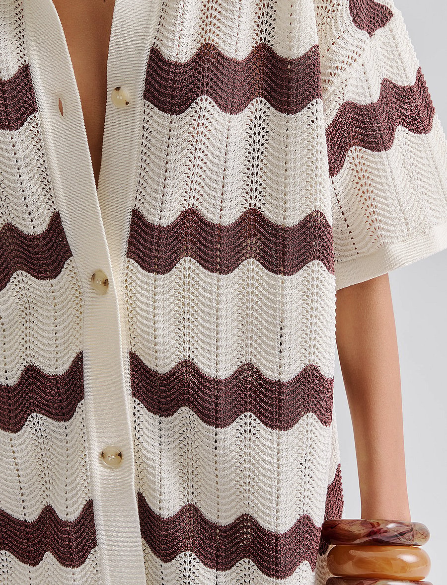Malina - Alana Oversized Knitted shirt - kurzärmlige hemden - brown stripe - 5