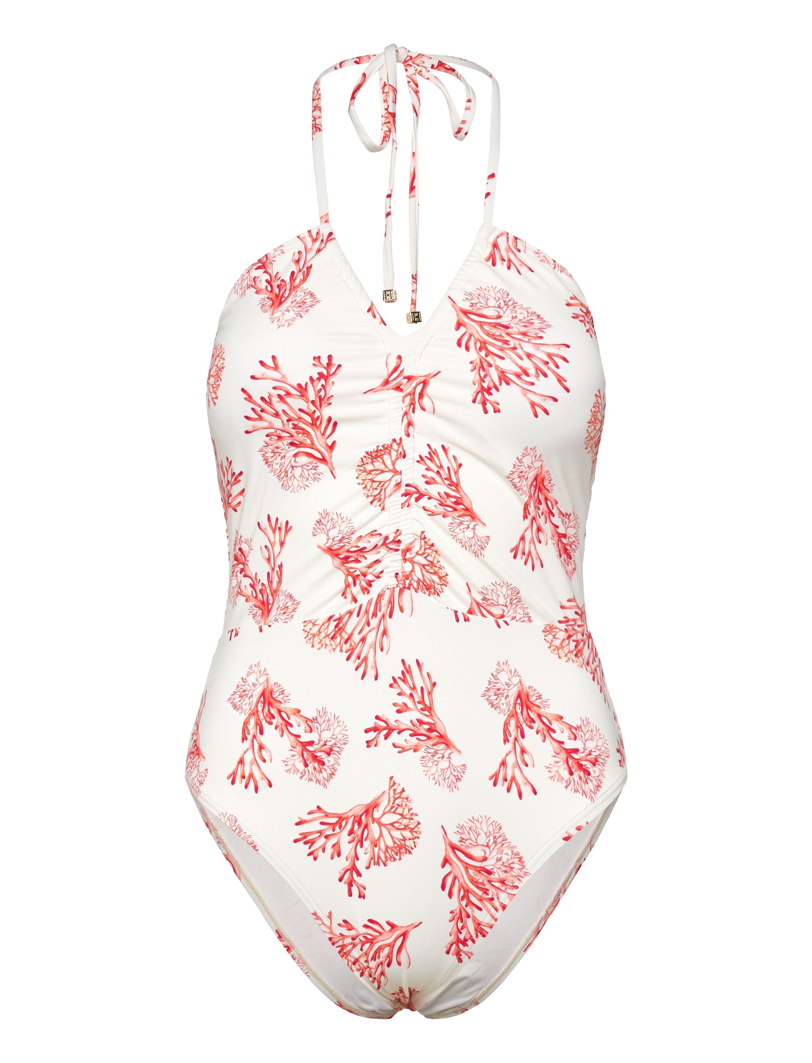 Malina Misty ruched halterneck swimsuit - Bademode - CORAL RED / white