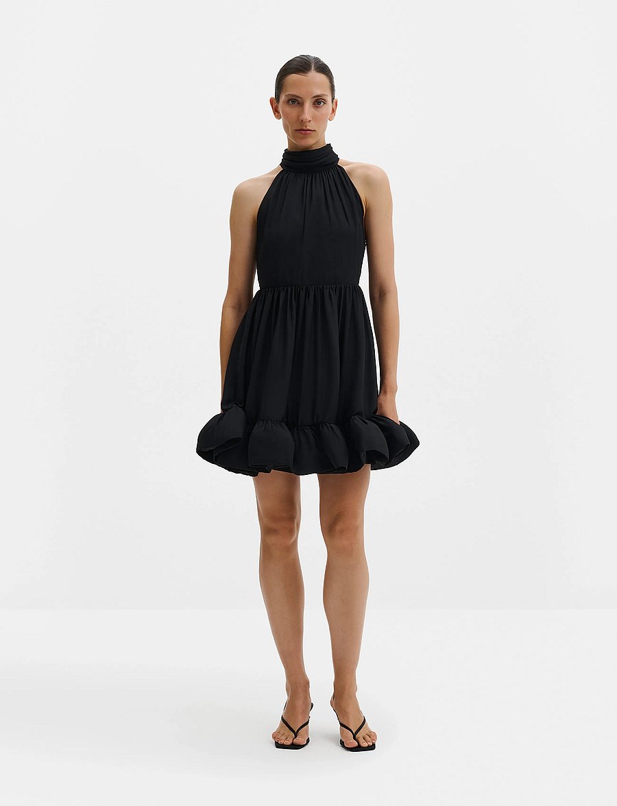 Malina - Fern Halterneck Ruffled Mini Dress - Õhtukleidid - black - 0