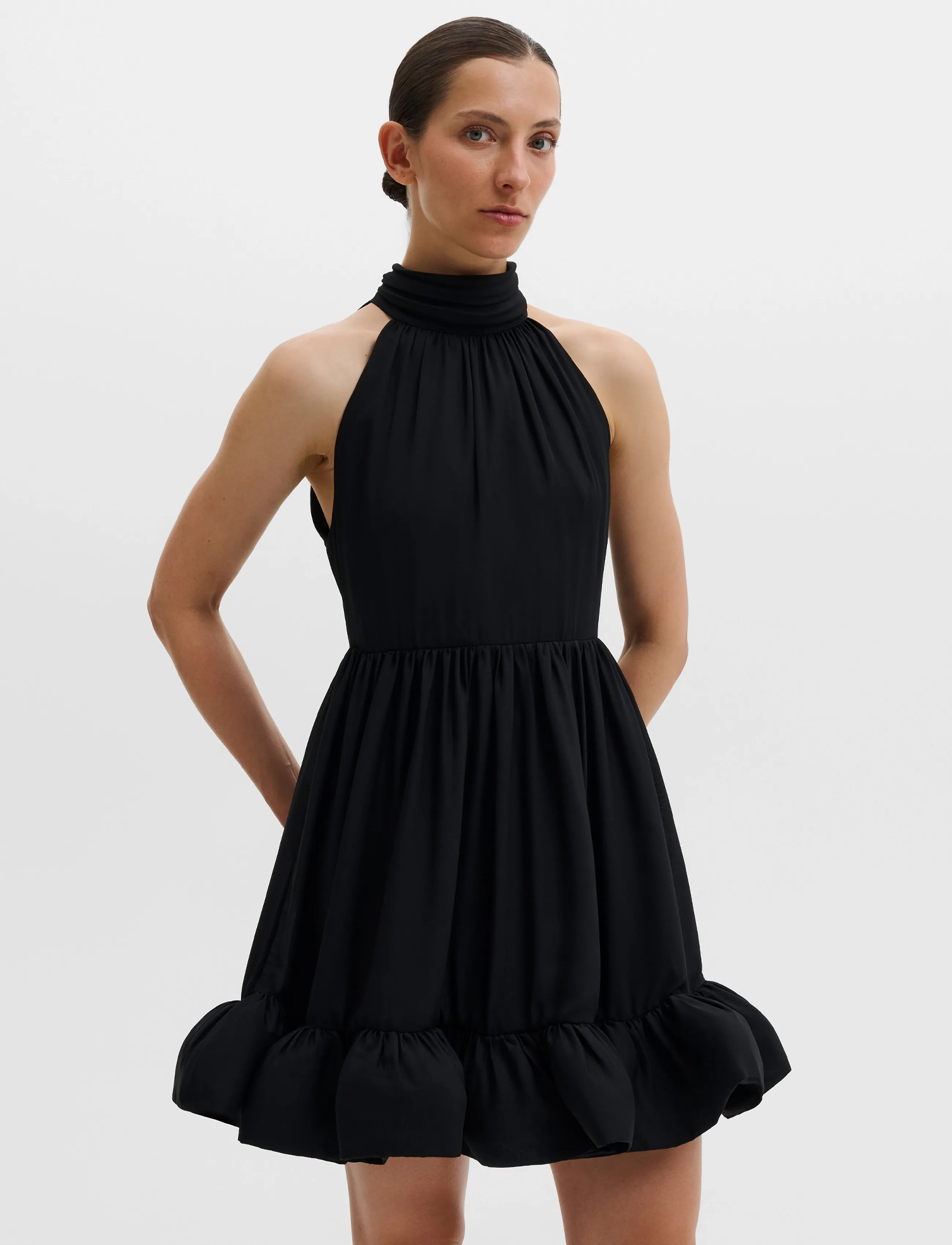 Malina - Fern Halterneck Ruffled Mini Dress - premium styles - black - 3