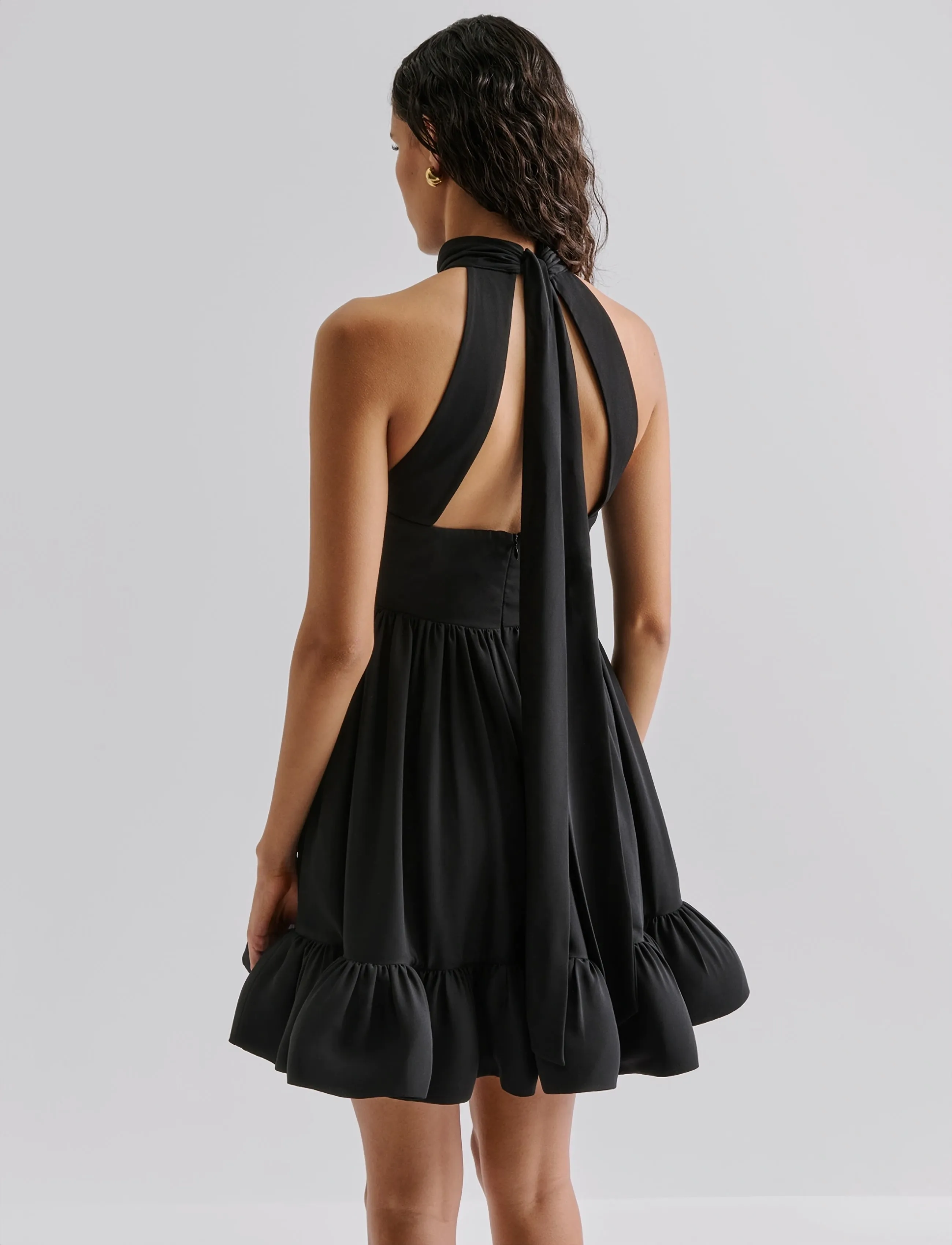 Malina - Fern Halterneck Ruffled Mini Dress - aftenkjoler - black - 4