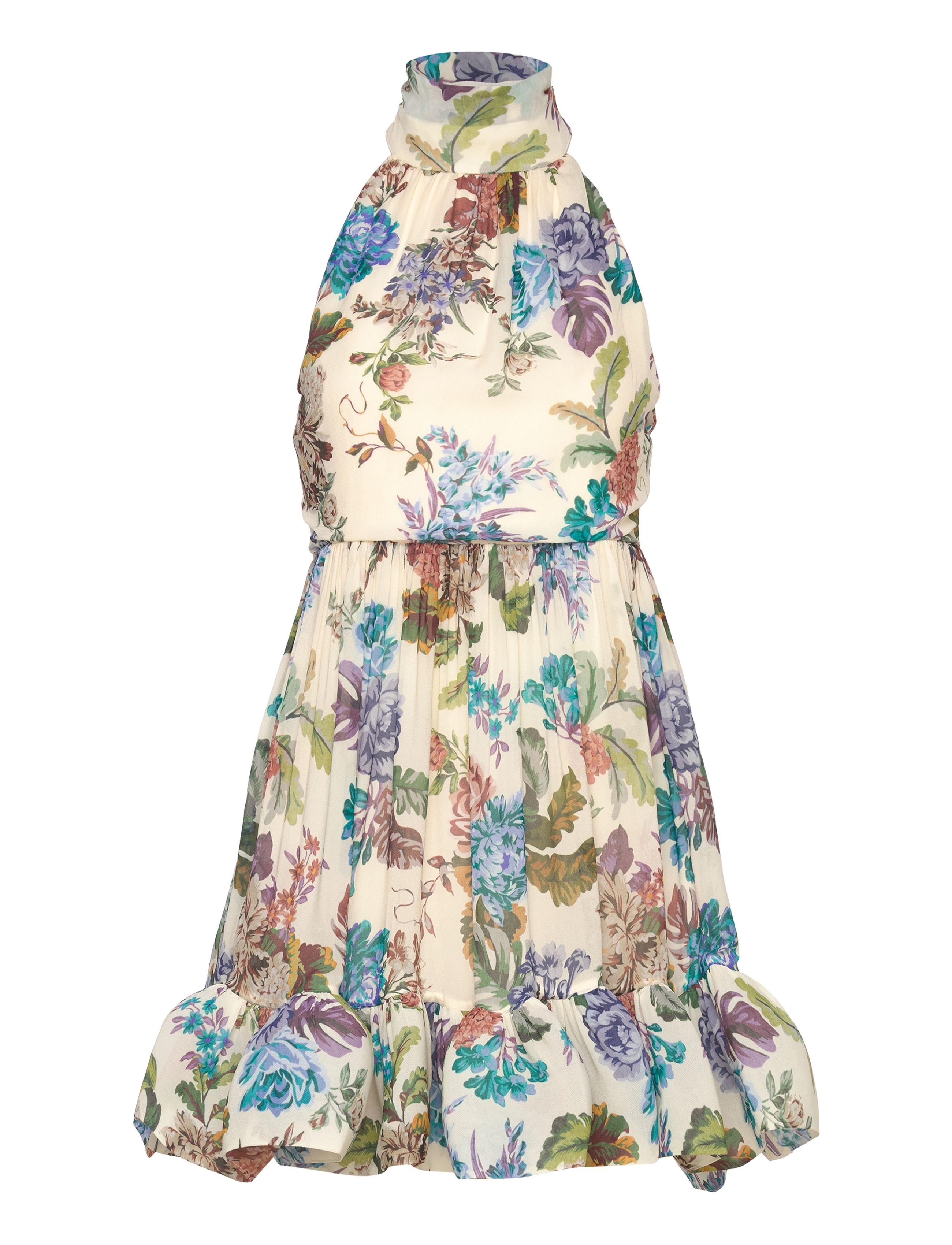 Malina - Fern Halterneck Ruffled Mini Dress - abendkleider - botanic florals - 1