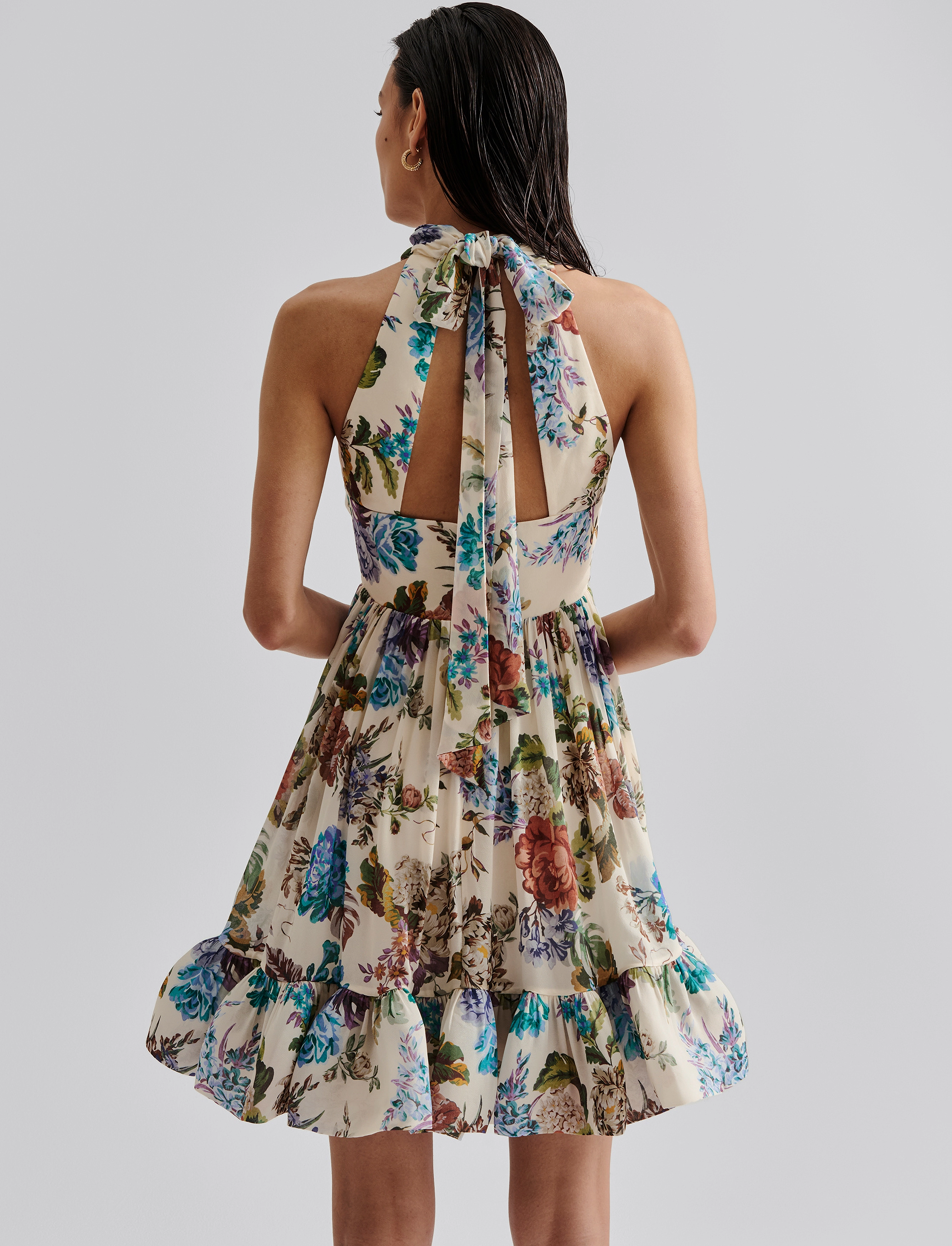 Malina - Fern Halterneck Ruffled Mini Dress - abendkleider - botanic florals - 3