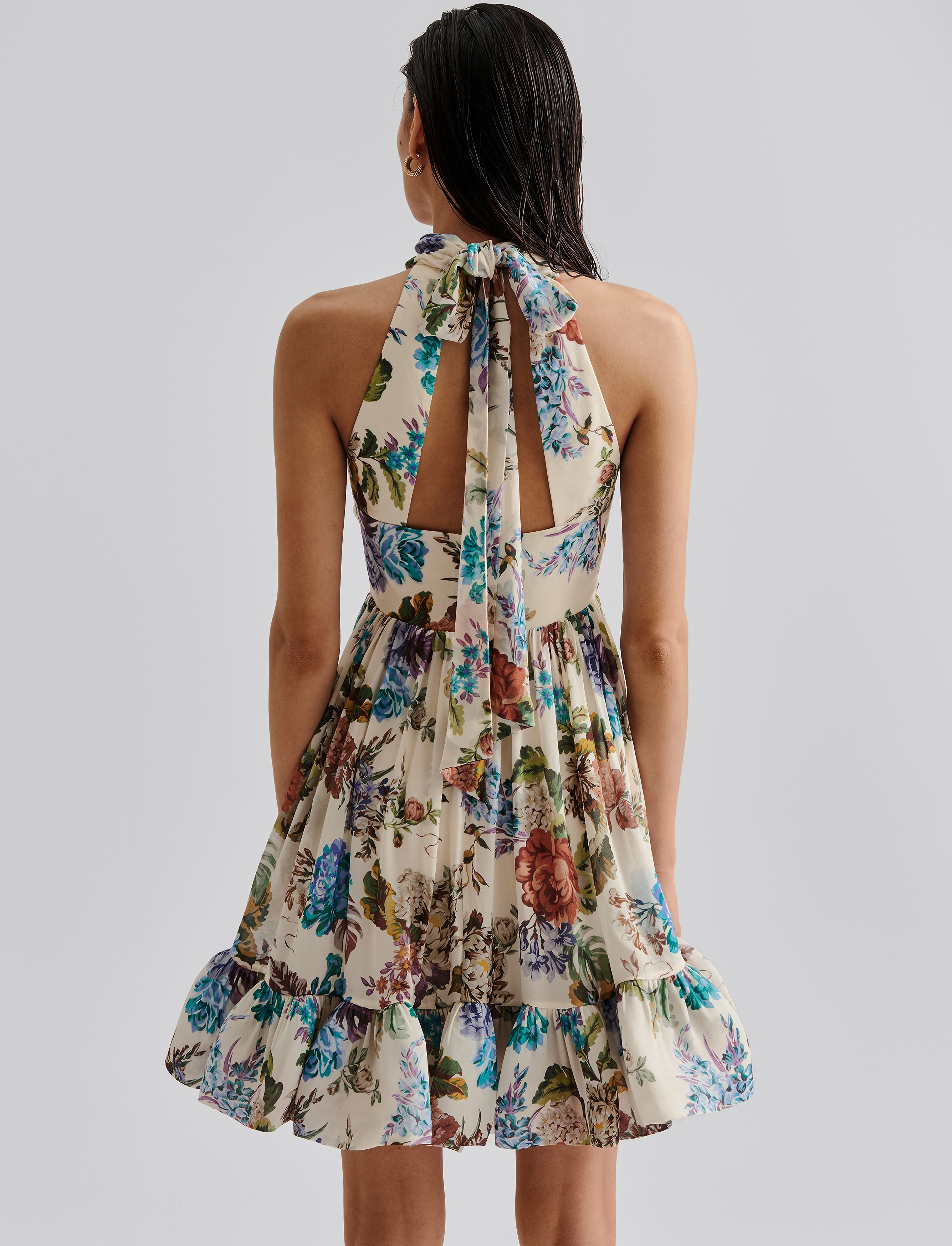 Malina - Fern Halterneck Ruffled Mini Dress - abendkleider - botanic florals - 4