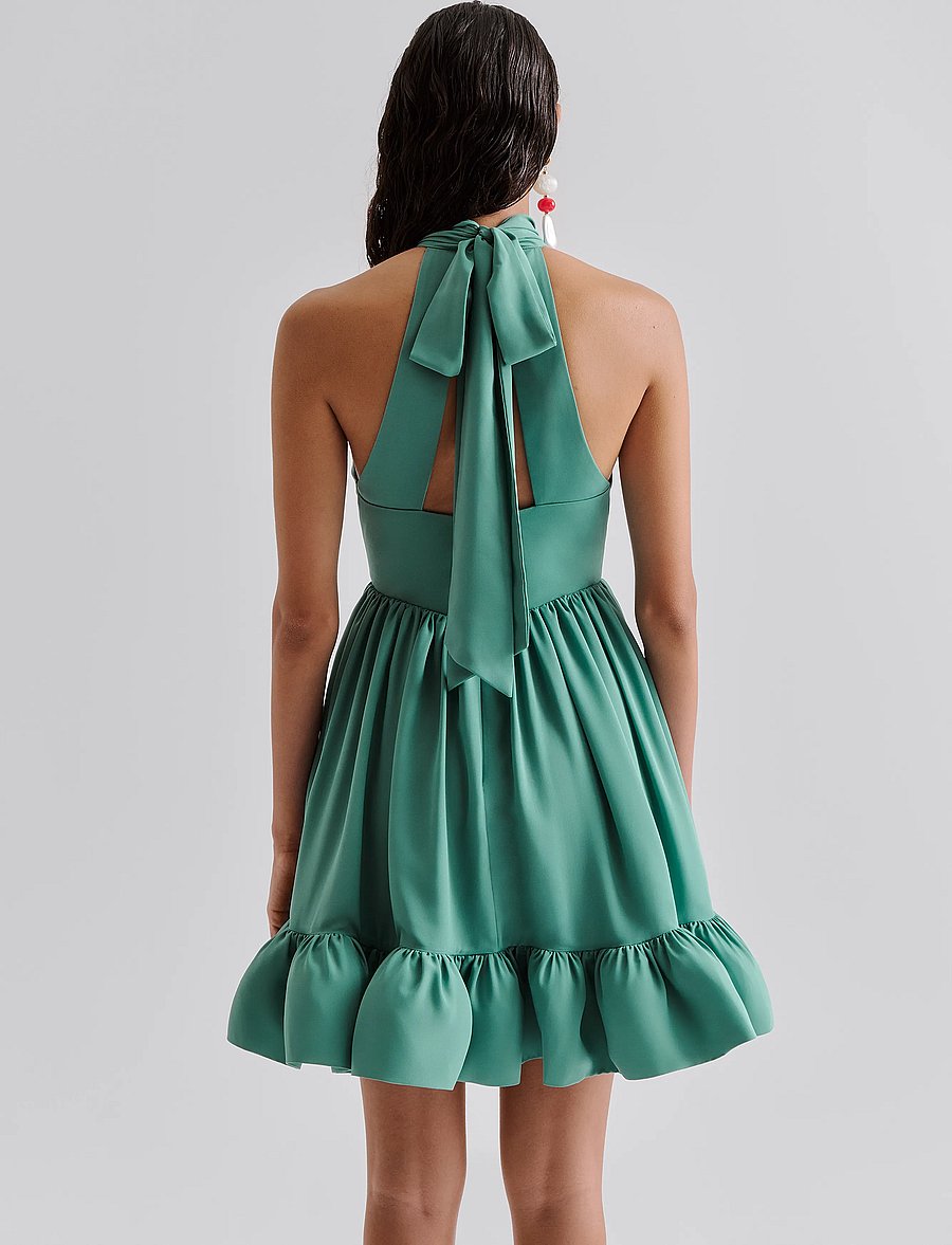 Malina - Fern Halterneck Ruffled Mini Dress - evening dresses - deep aqua - 3