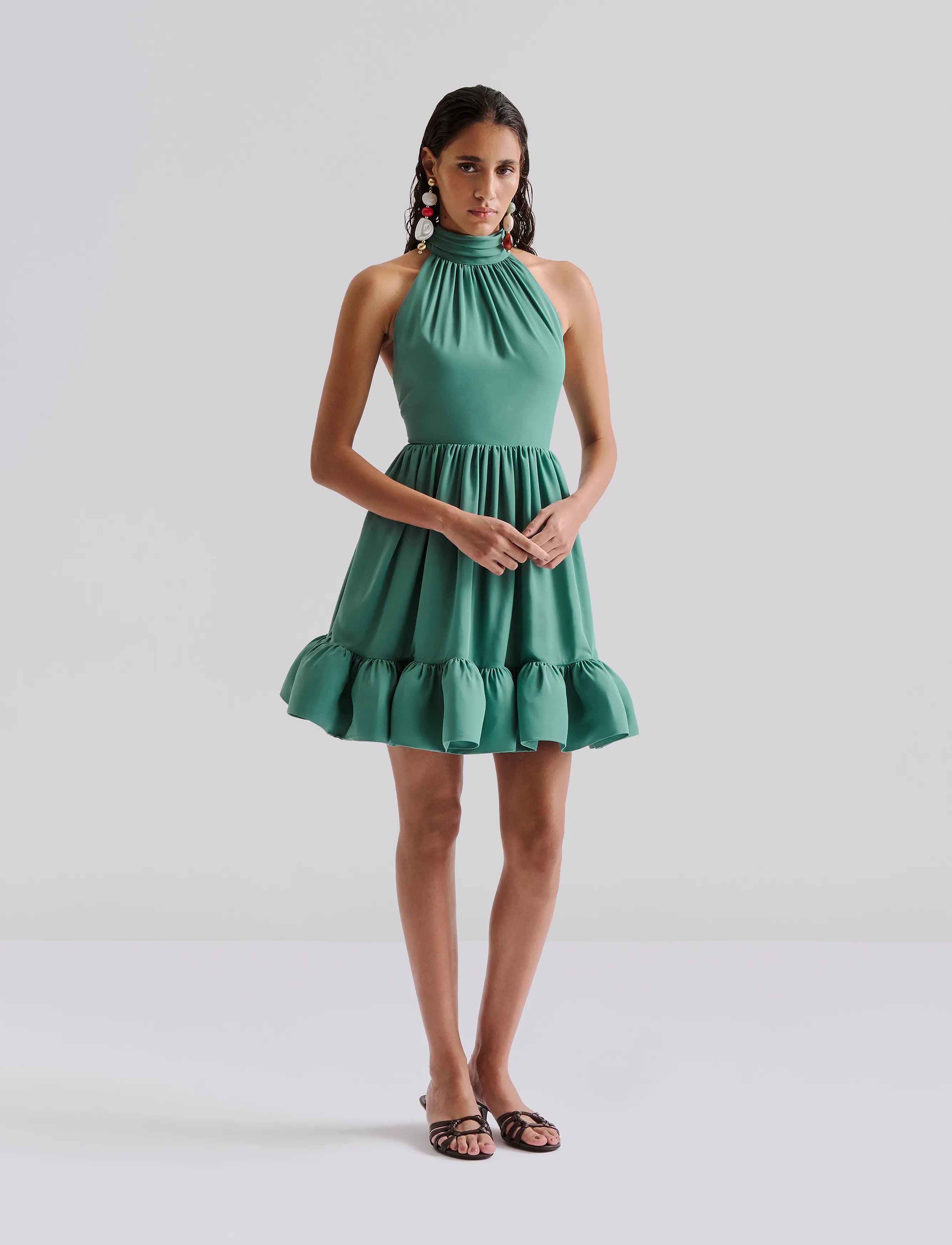 Malina - Fern Halterneck Ruffled Mini Dress - aftenkjoler - deep aqua - 4
