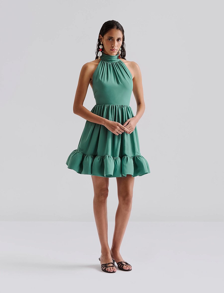Malina - Fern Halterneck Ruffled Mini Dress - evening dresses - deep aqua - 4