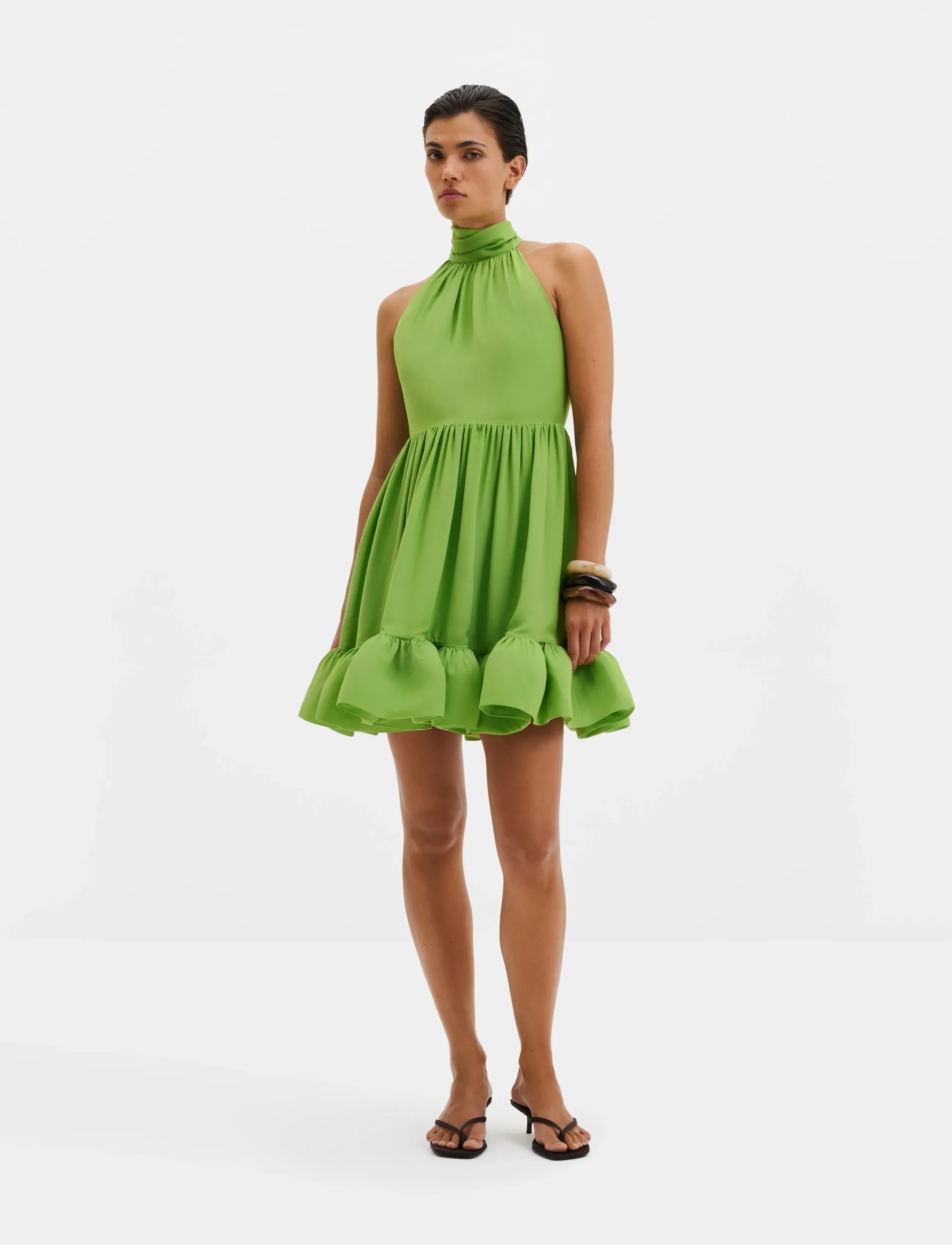 Malina Fern Halterneck Ruffled Mini Dress, XL, Dresses, Grün - Short Frauen
