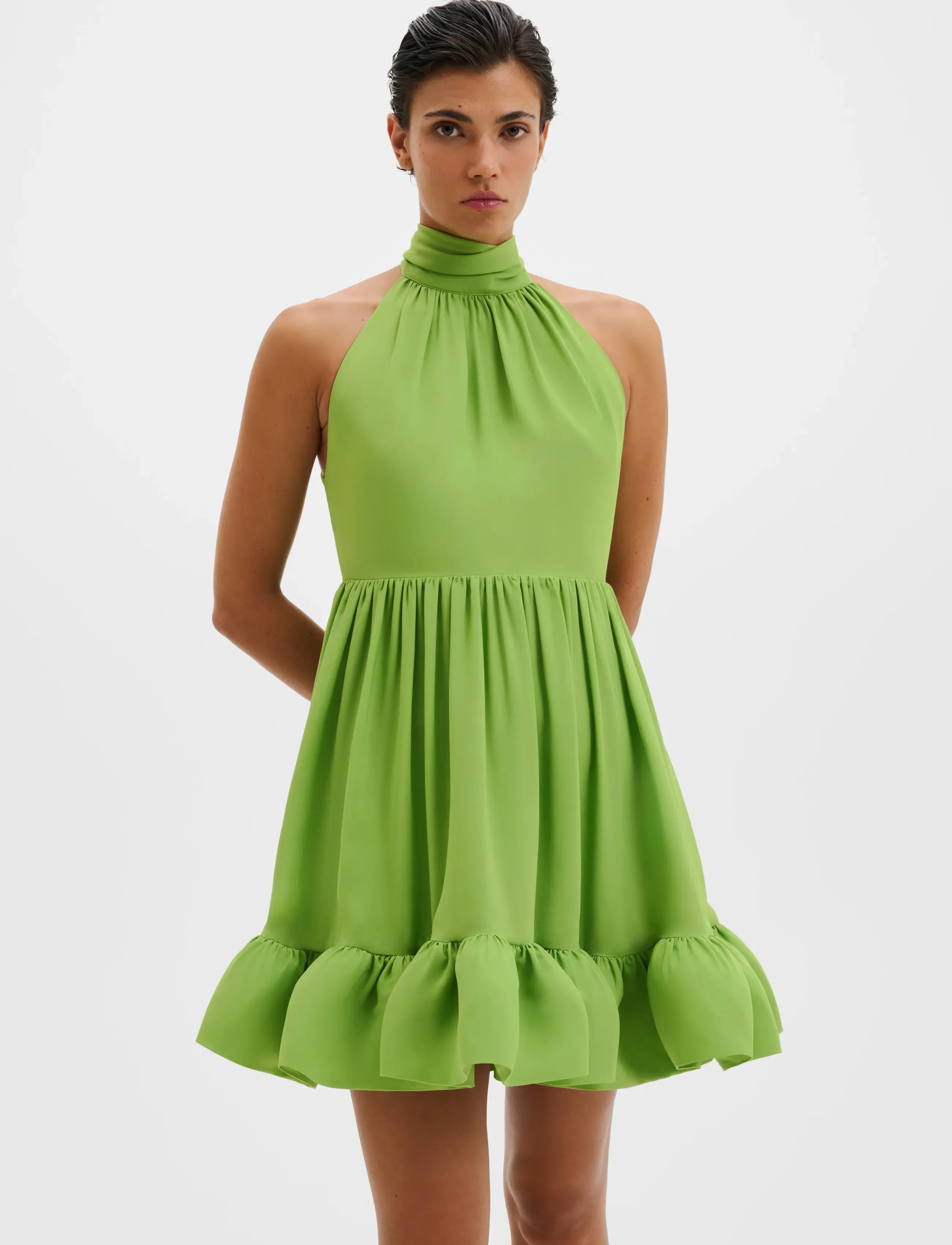Malina - Fern Halterneck Ruffled Mini Dress - aftenkjoler - lime - 2