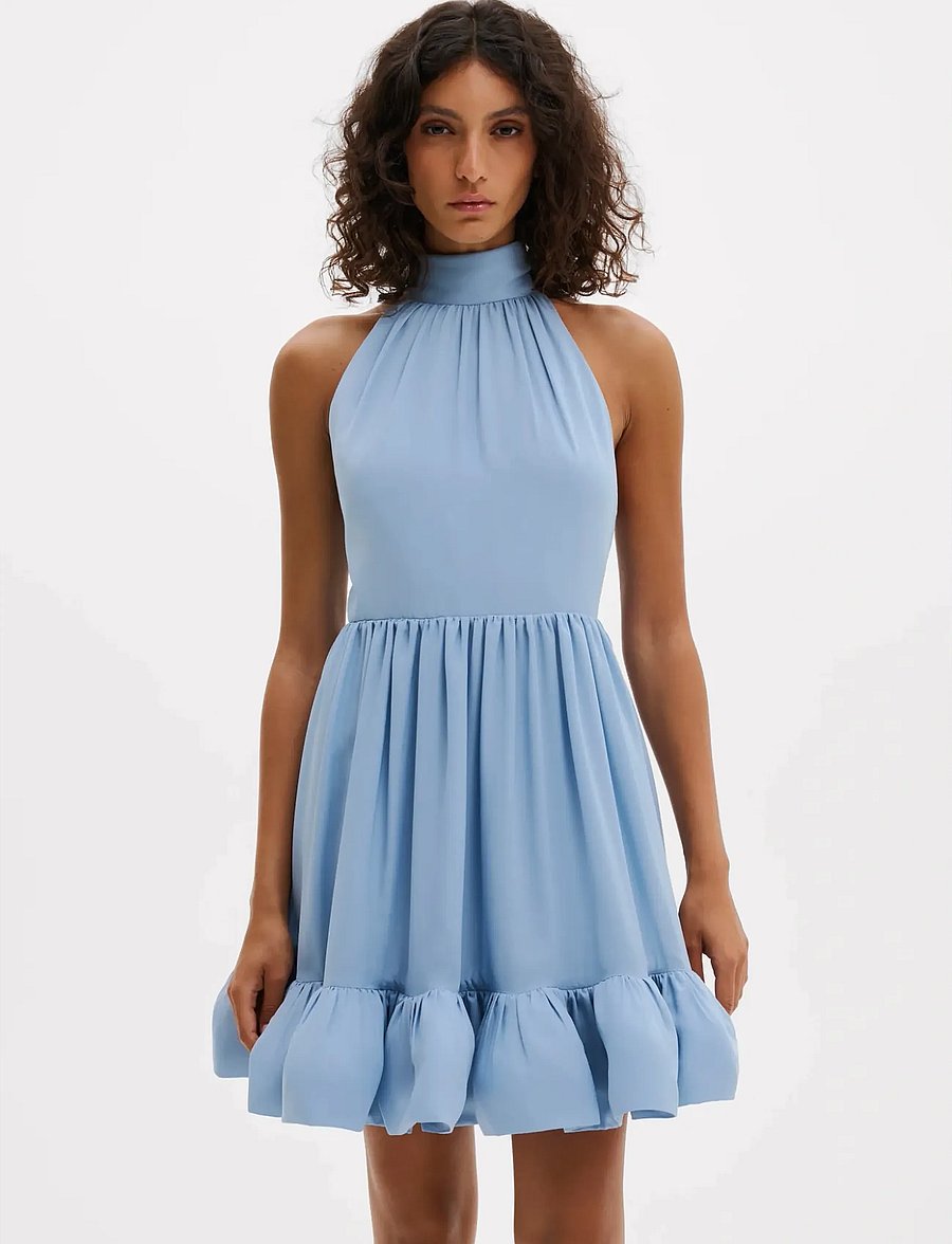 Malina - Fern Halterneck Ruffled Mini Dress - Õhtukleidid - sky - 0