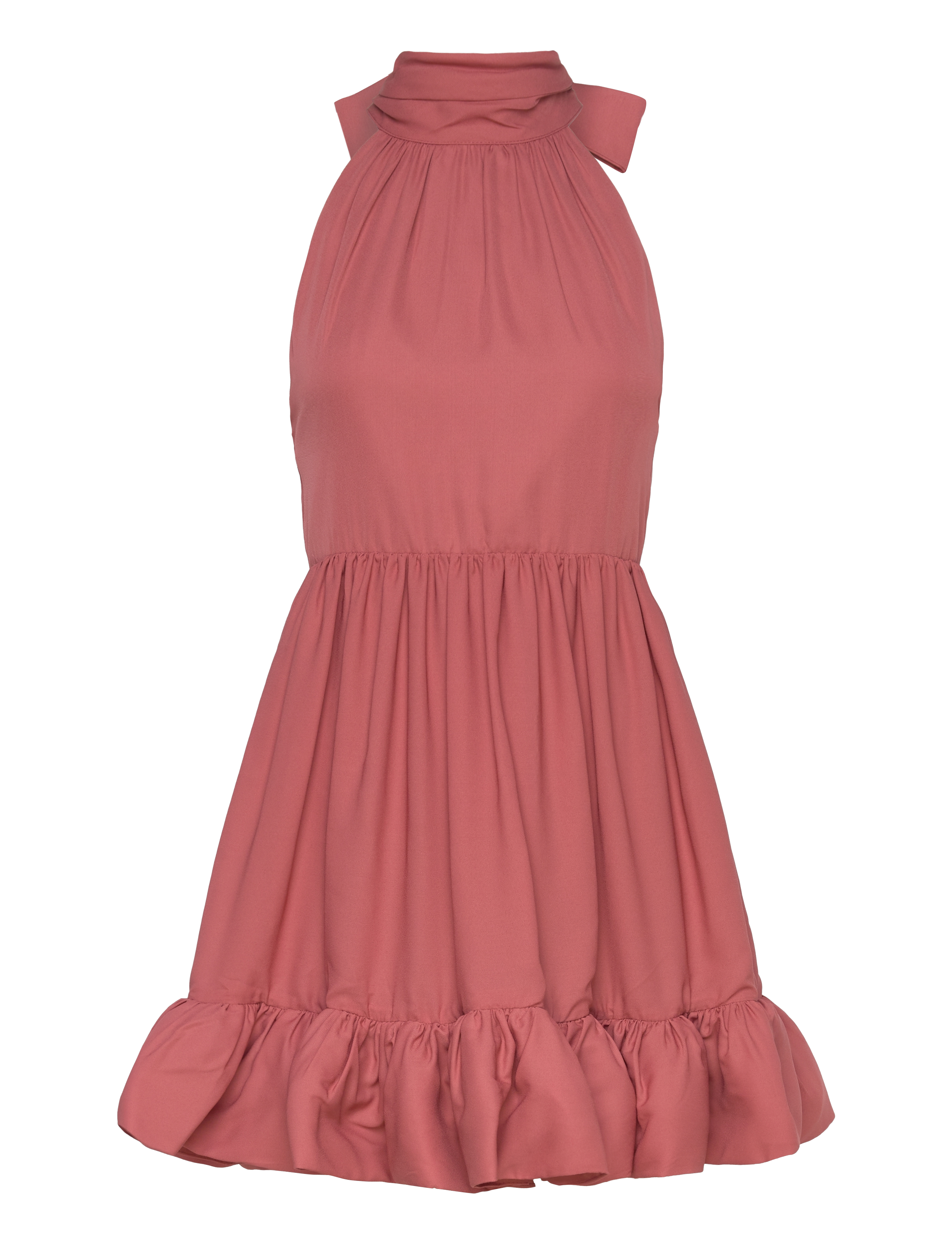 Malina - Fern Halterneck Ruffled Mini Dress - evening dresses - terracotta - 1