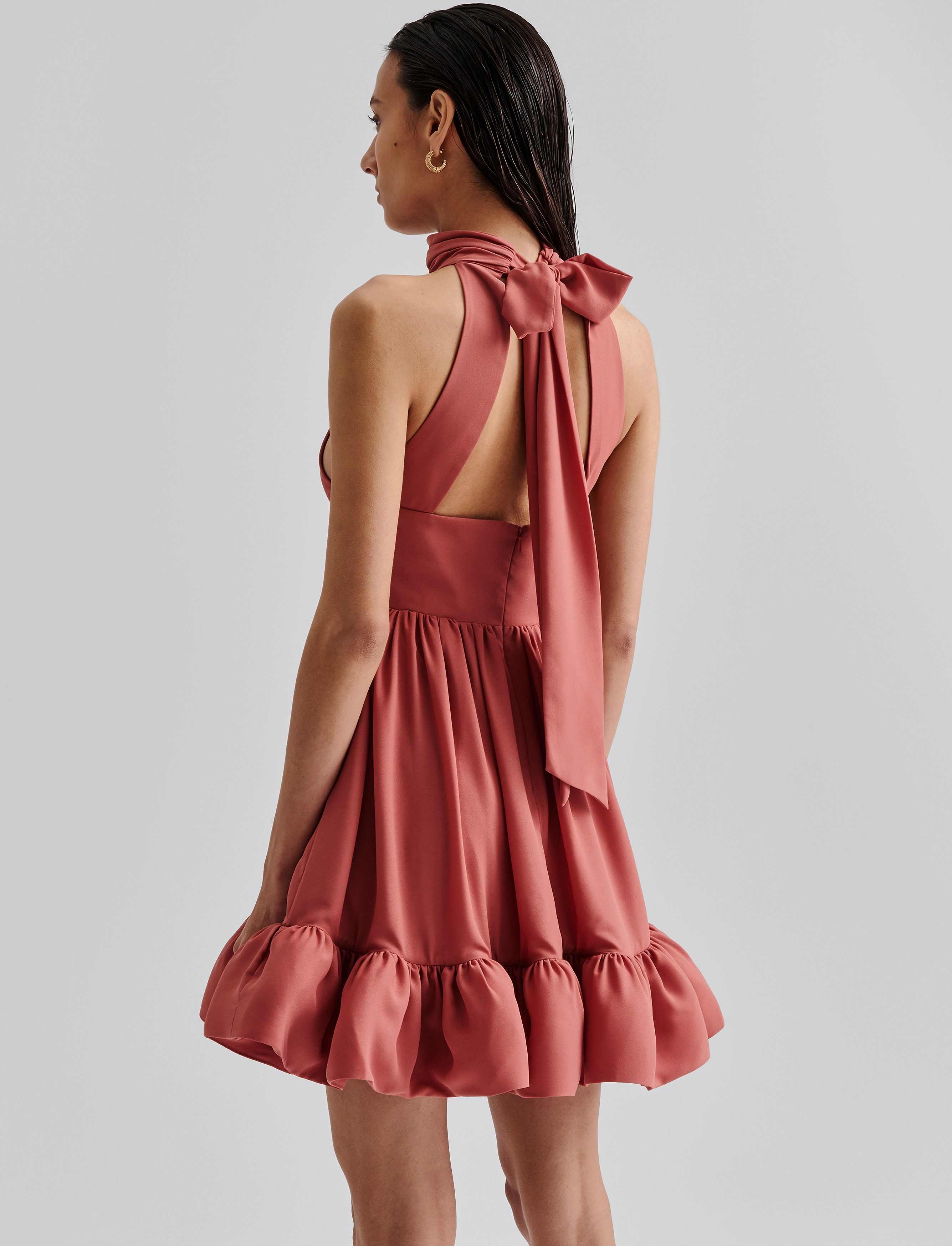 Malina - Fern Halterneck Ruffled Mini Dress - evening dresses - terracotta - 3