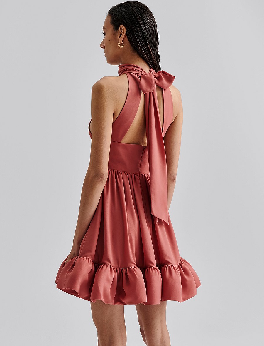 Malina - Fern Halterneck Ruffled Mini Dress - evening dresses - terracotta - 3