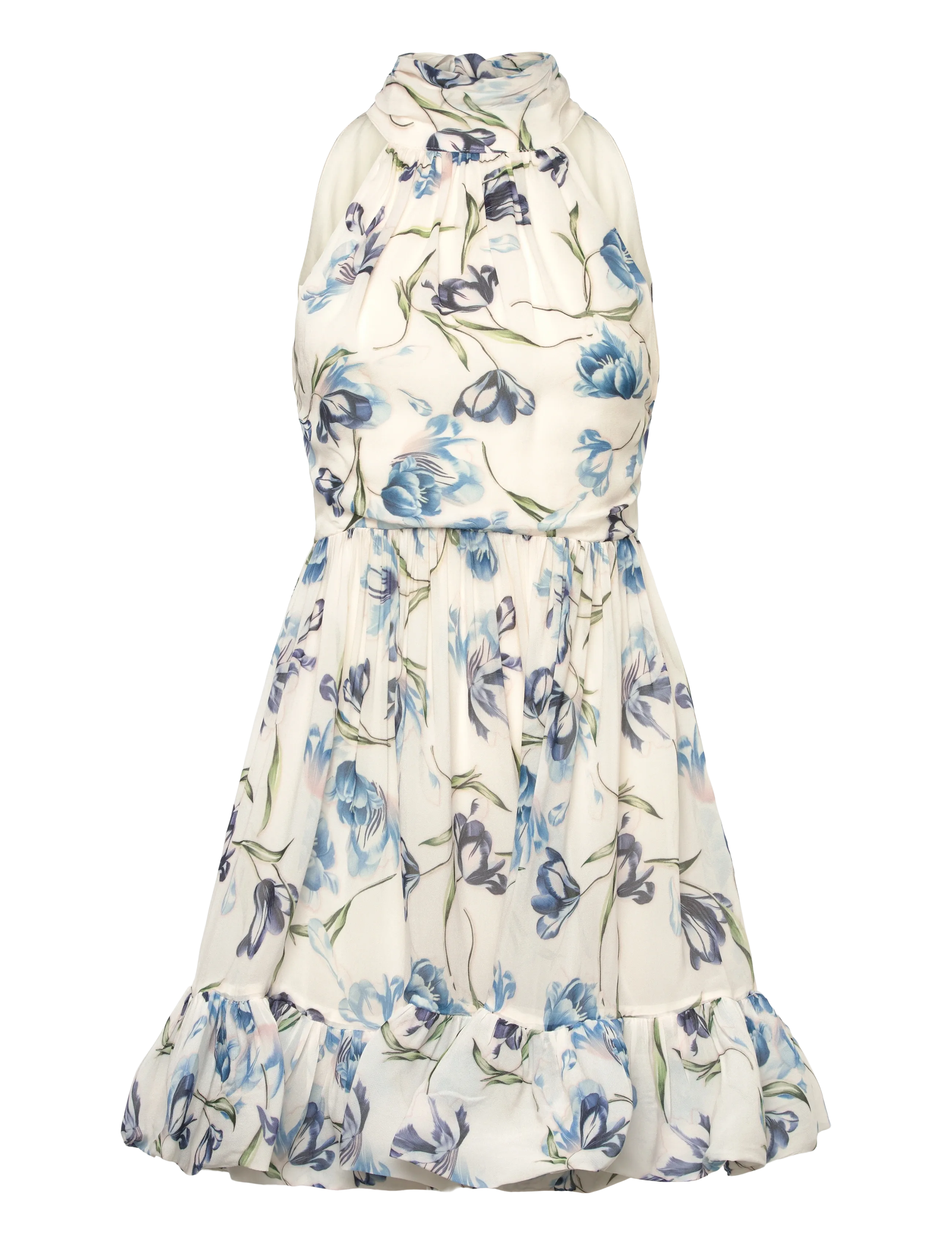 Fern Halterneck Ruffled Mini Dress - TULIP BLUE