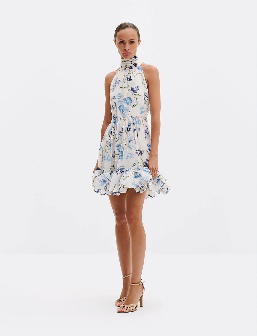 Malina - Fern Halterneck Ruffled Mini Dress - Õhtukleidid - tulip blue - 0