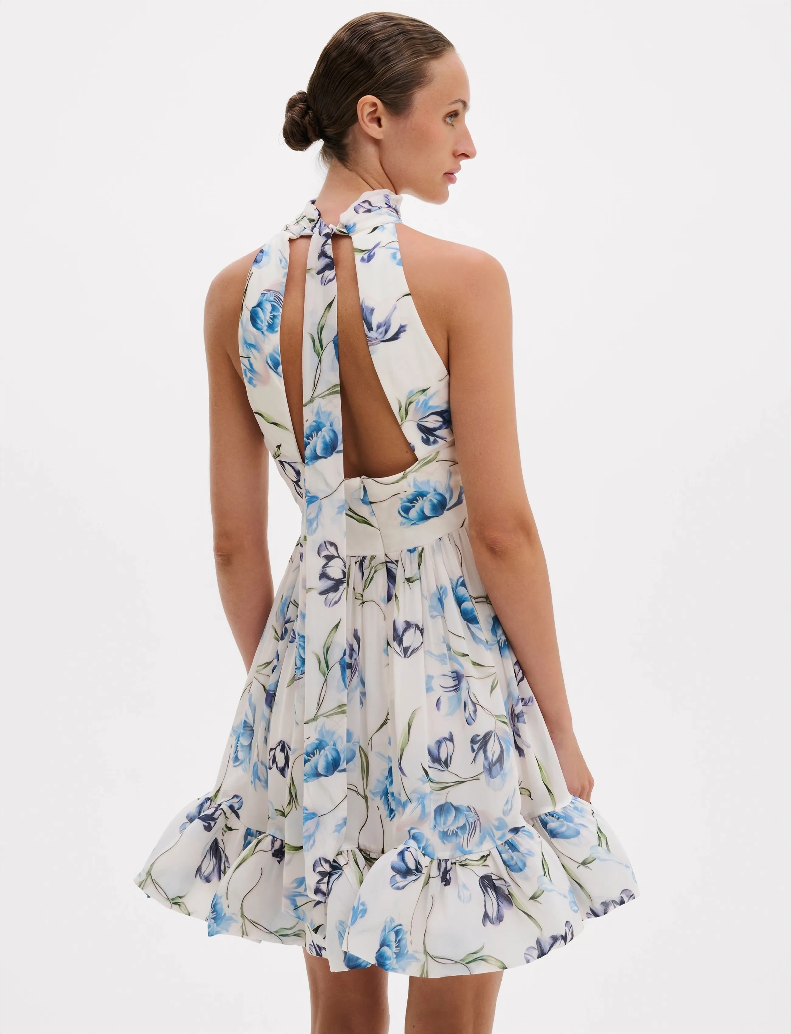 Malina - Fern Halterneck Ruffled Mini Dress - aftenkjoler - tulip blue - 4