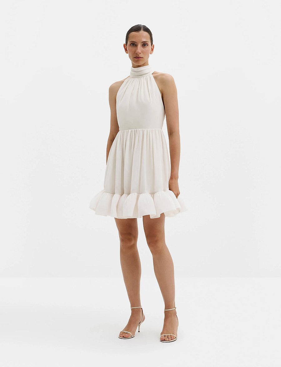 Malina - Fern Halterneck Ruffled Mini Dress - abendkleider - white - 0