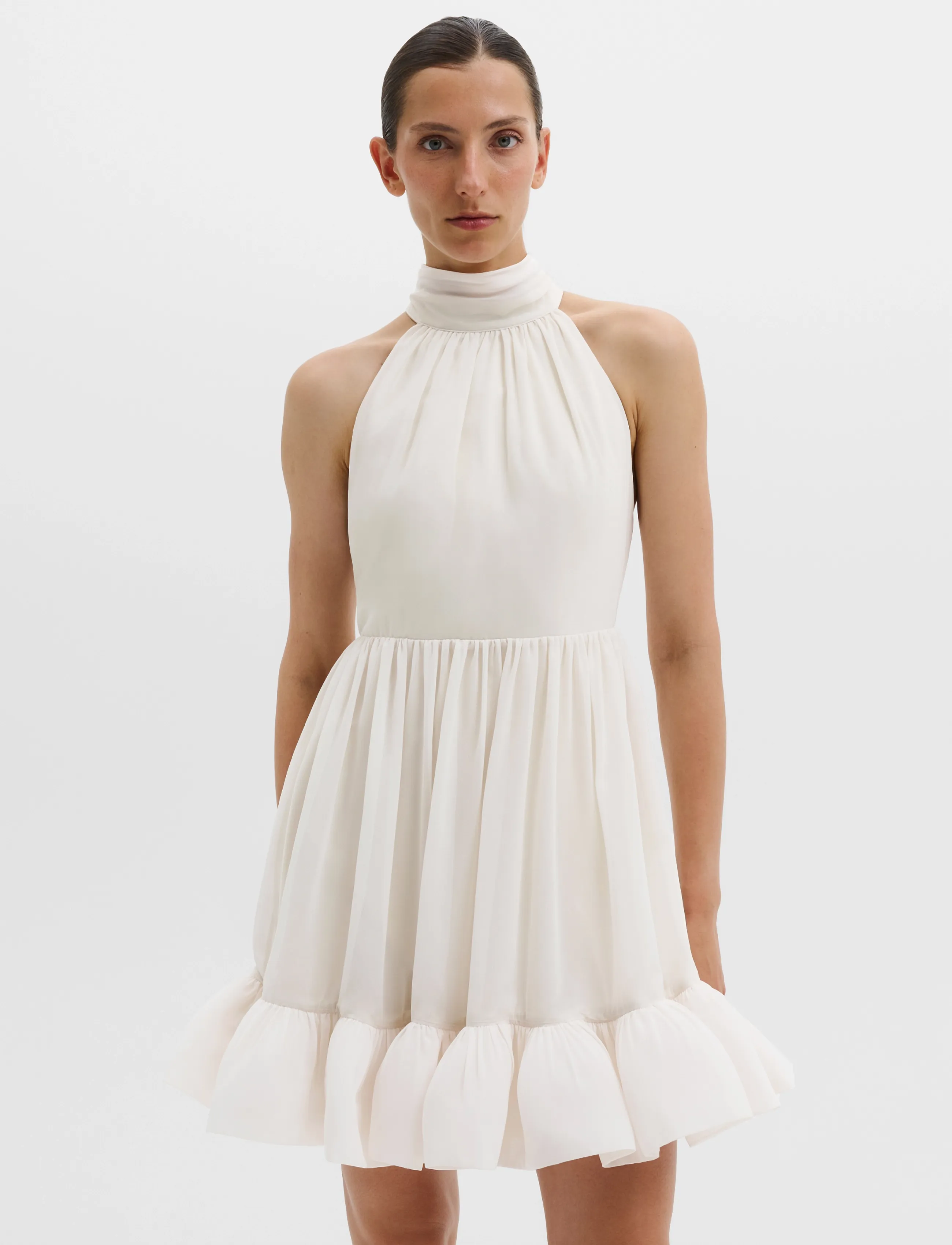 Malina - Fern Halterneck Ruffled Mini Dress - premium stiilid - white - 3