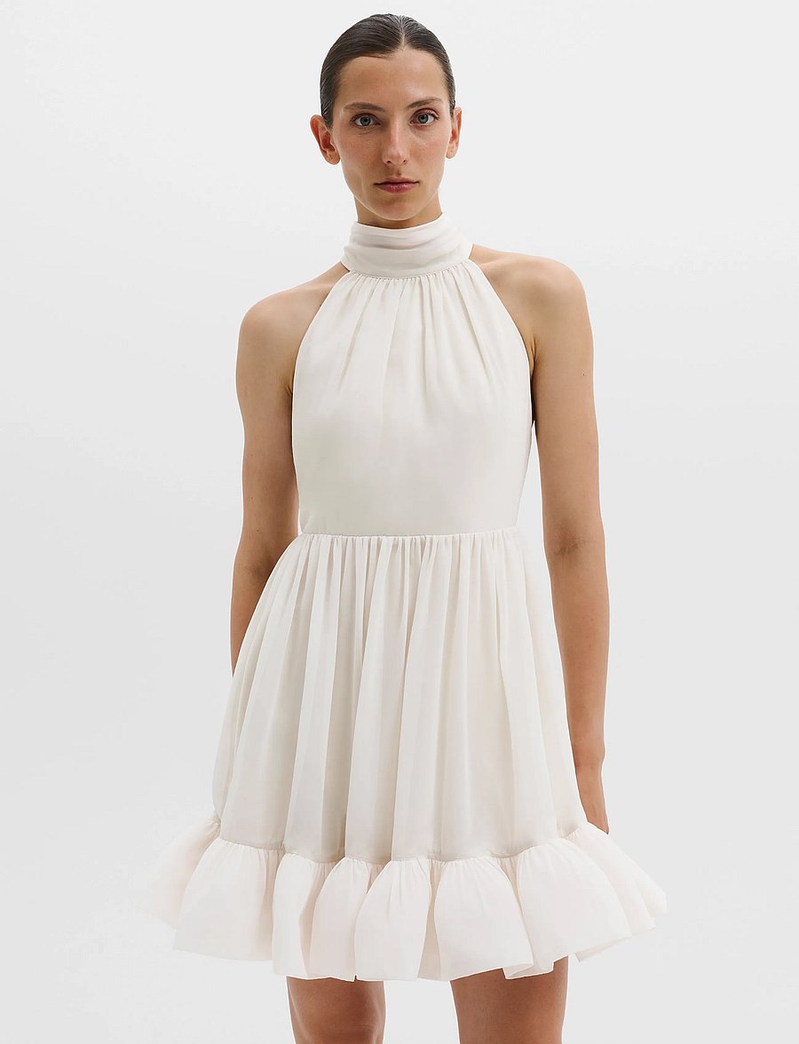Malina - Fern Halterneck Ruffled Mini Dress - abendkleider - white - 3