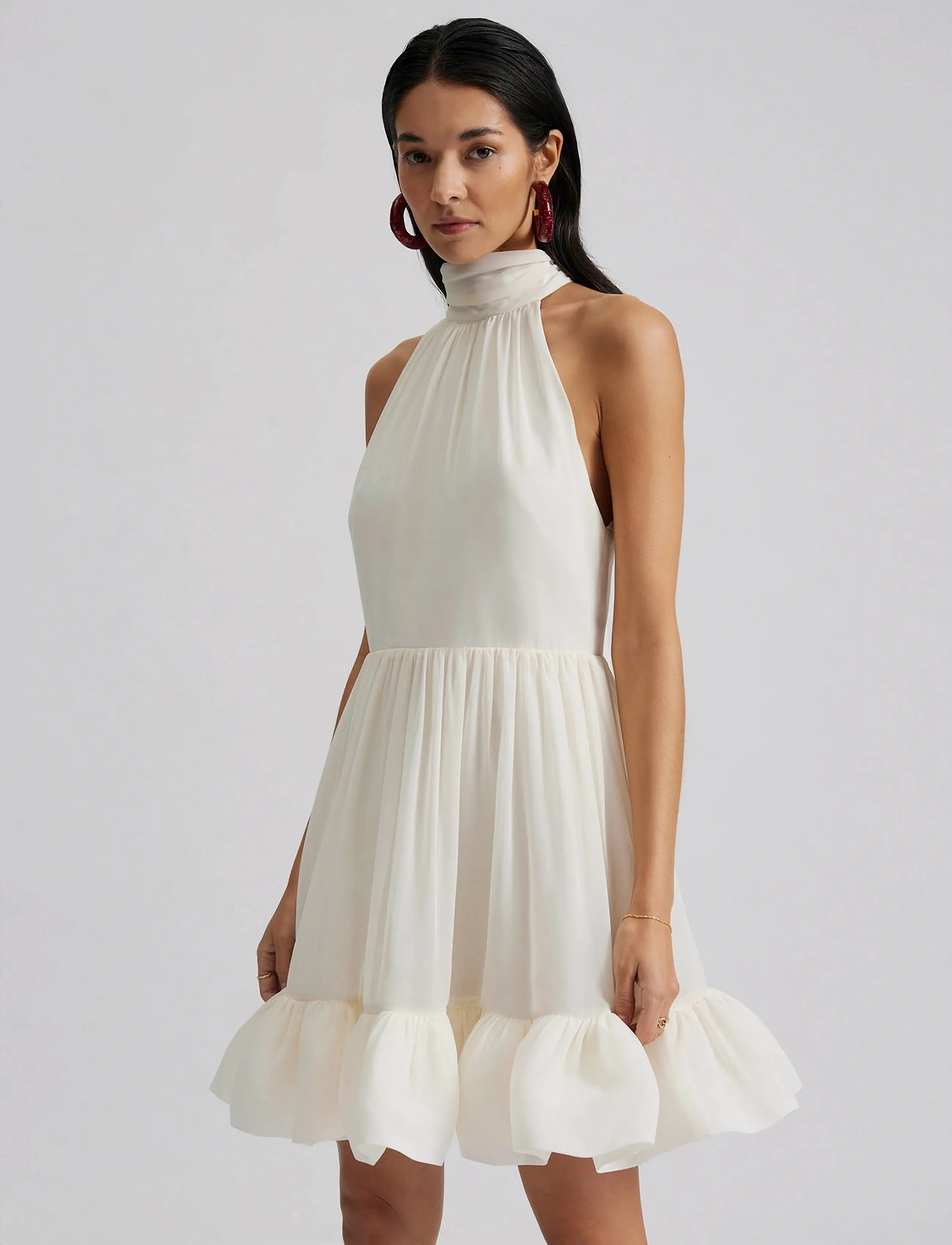 Malina - Fern Halterneck Ruffled Mini Dress - aftenkjoler - white - 3