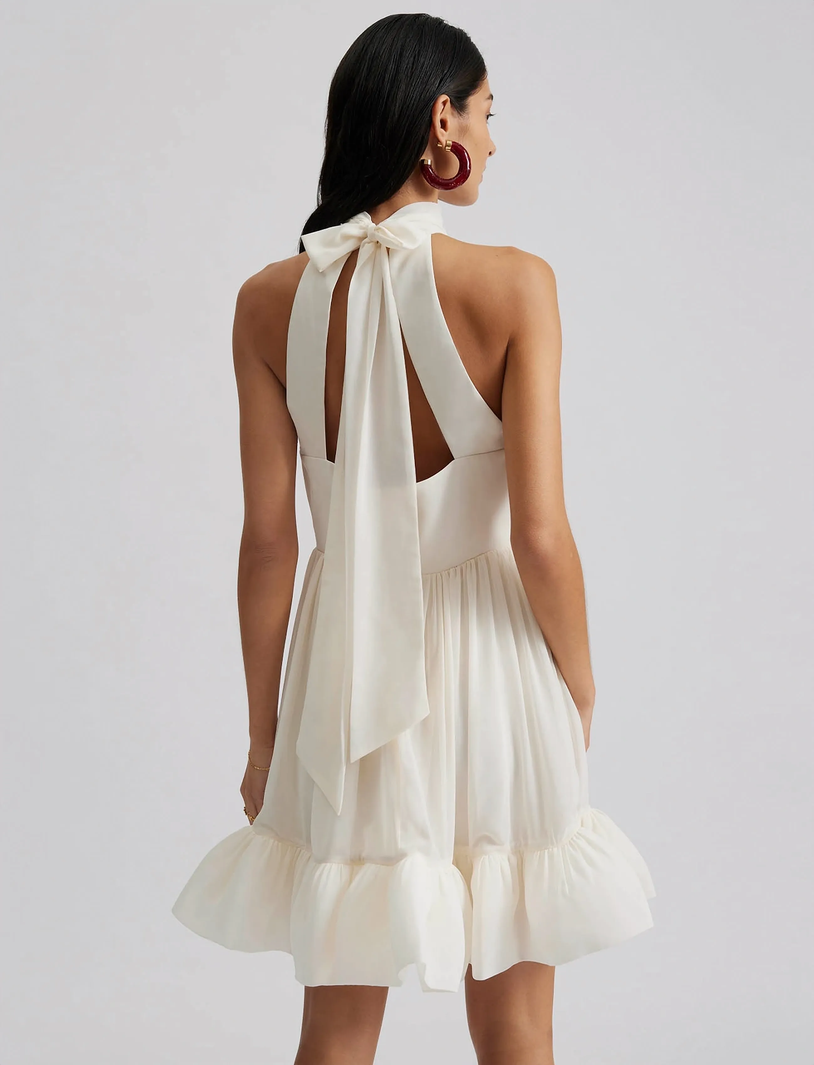 Malina - Fern Halterneck Ruffled Mini Dress - aftenkjoler - white - 4
