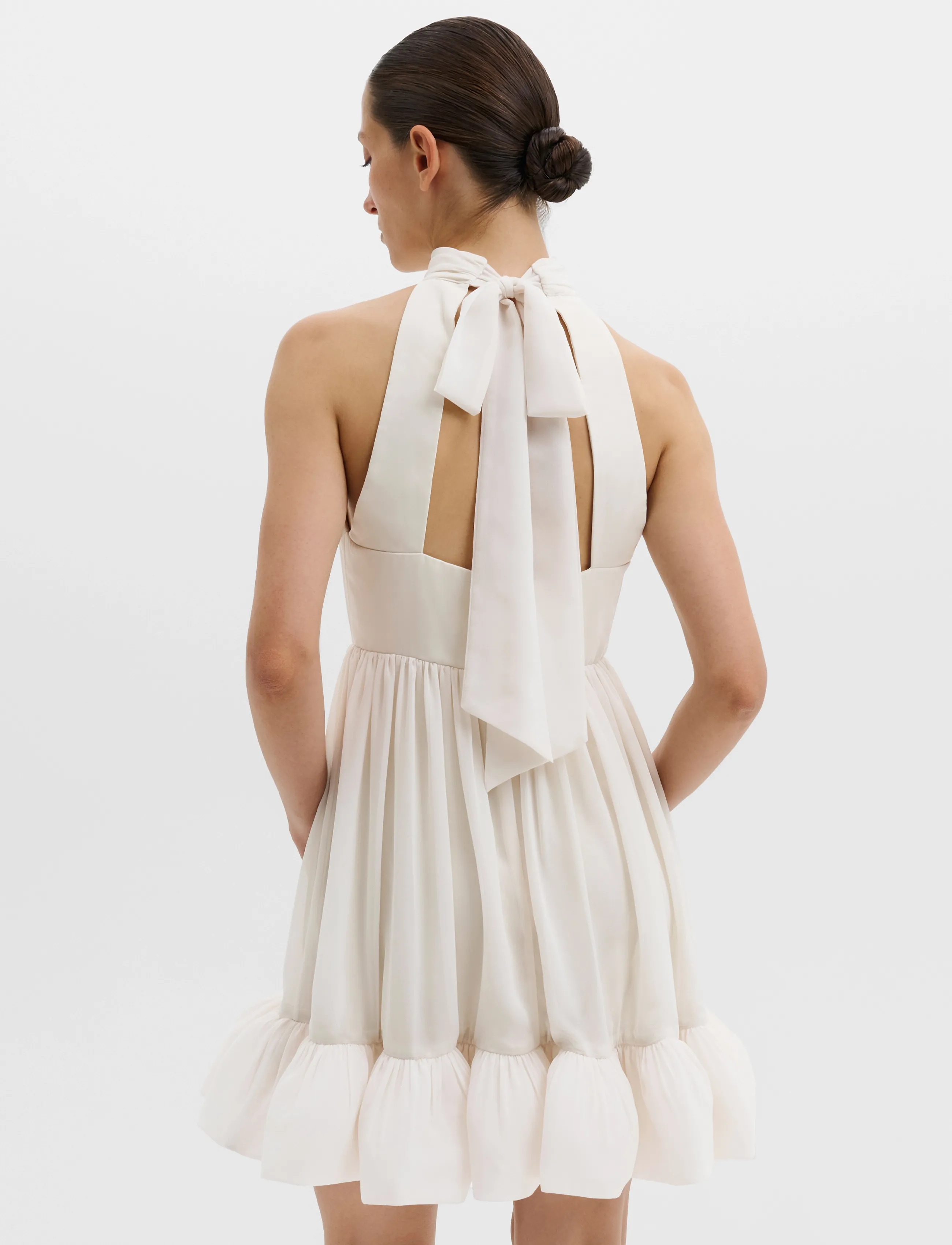 Malina - Fern Halterneck Ruffled Mini Dress - premium stiilid - white - 4