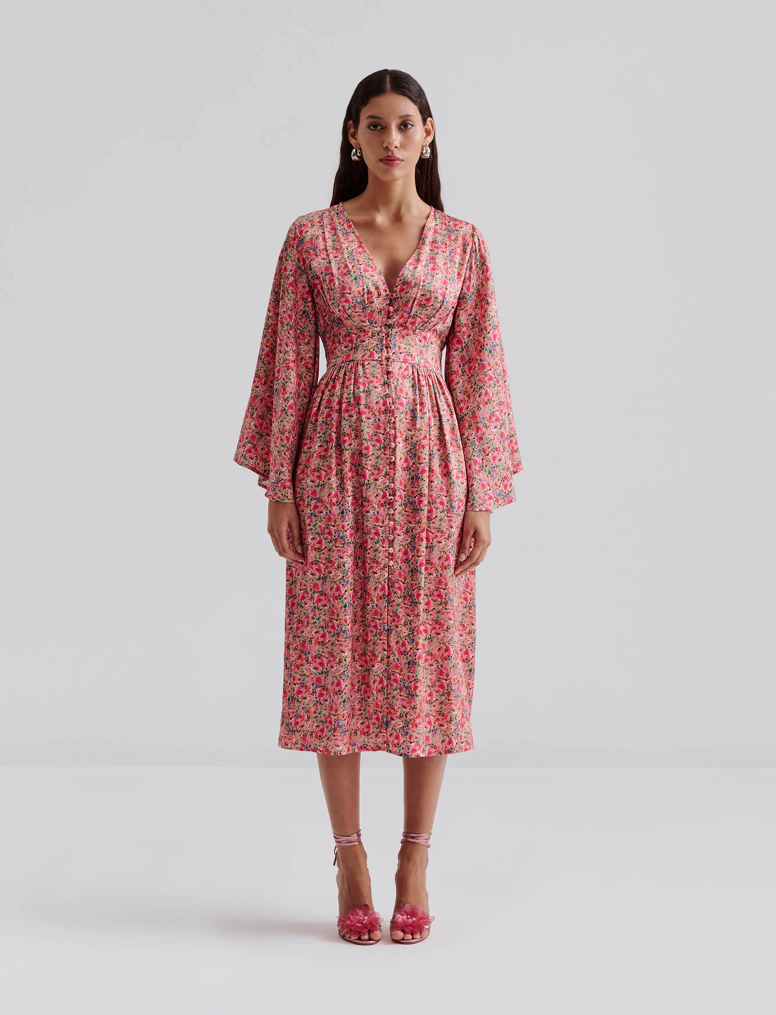Malina Auden V-Neck Satin Midi Dress, XS, Dresses, Rosa - Maxi Frauen