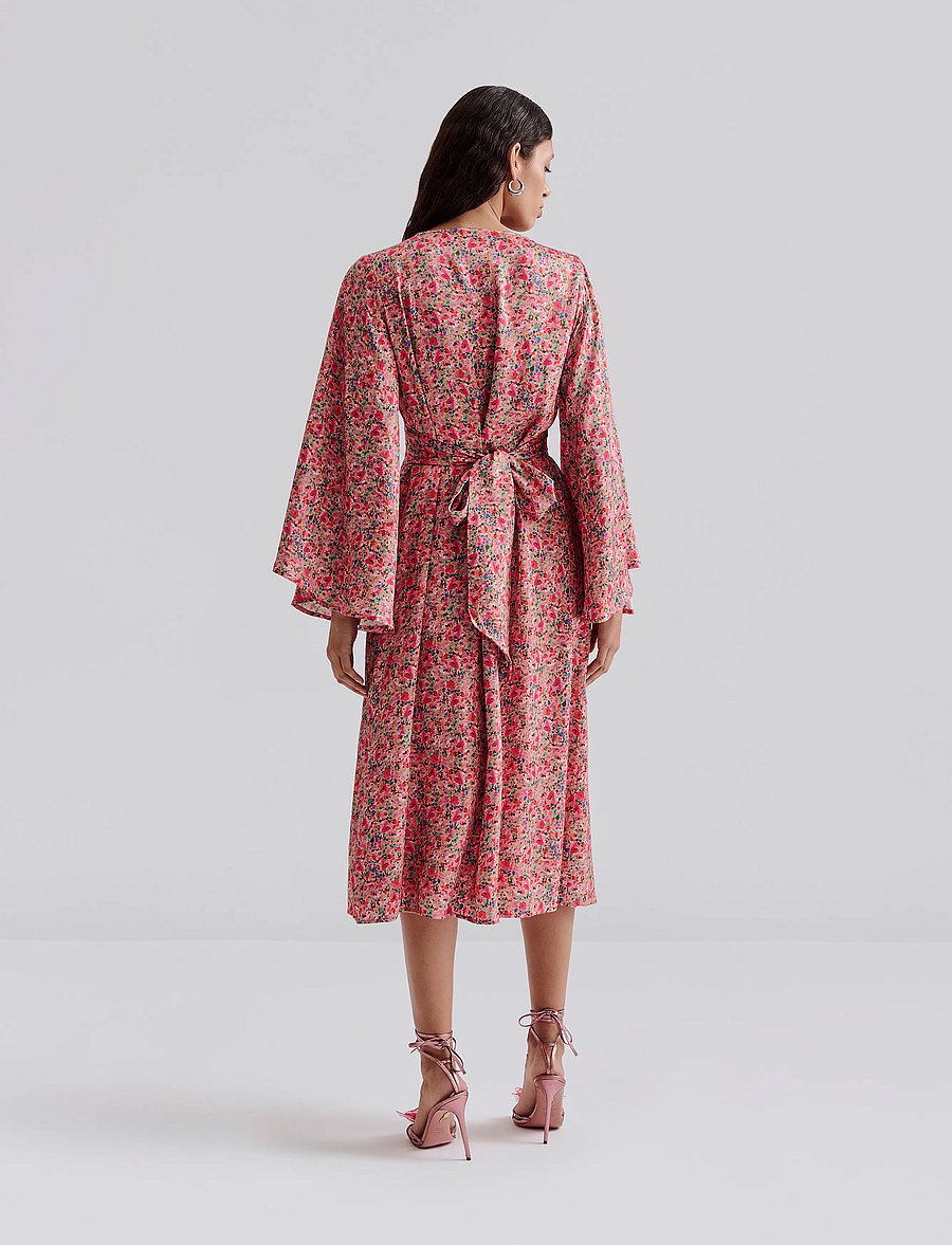 Malina - Auden v-neck satin midi dress - sommerkleider - pink ditsy - 3