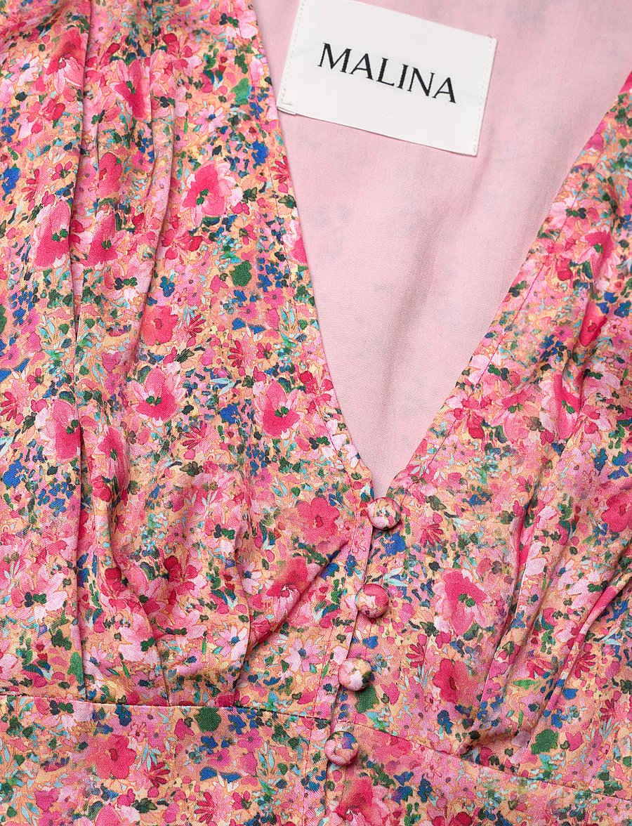 Malina - Auden v-neck satin midi dress - sommerkleider - pink ditsy - 5