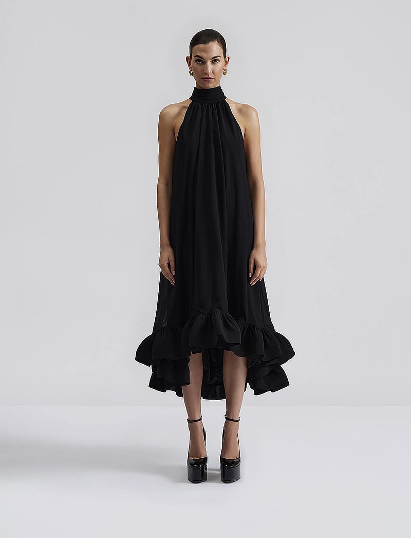 Malina - Sabrina Halterneck Ruffled Midi Dress - Õhtukleidid - black - 0