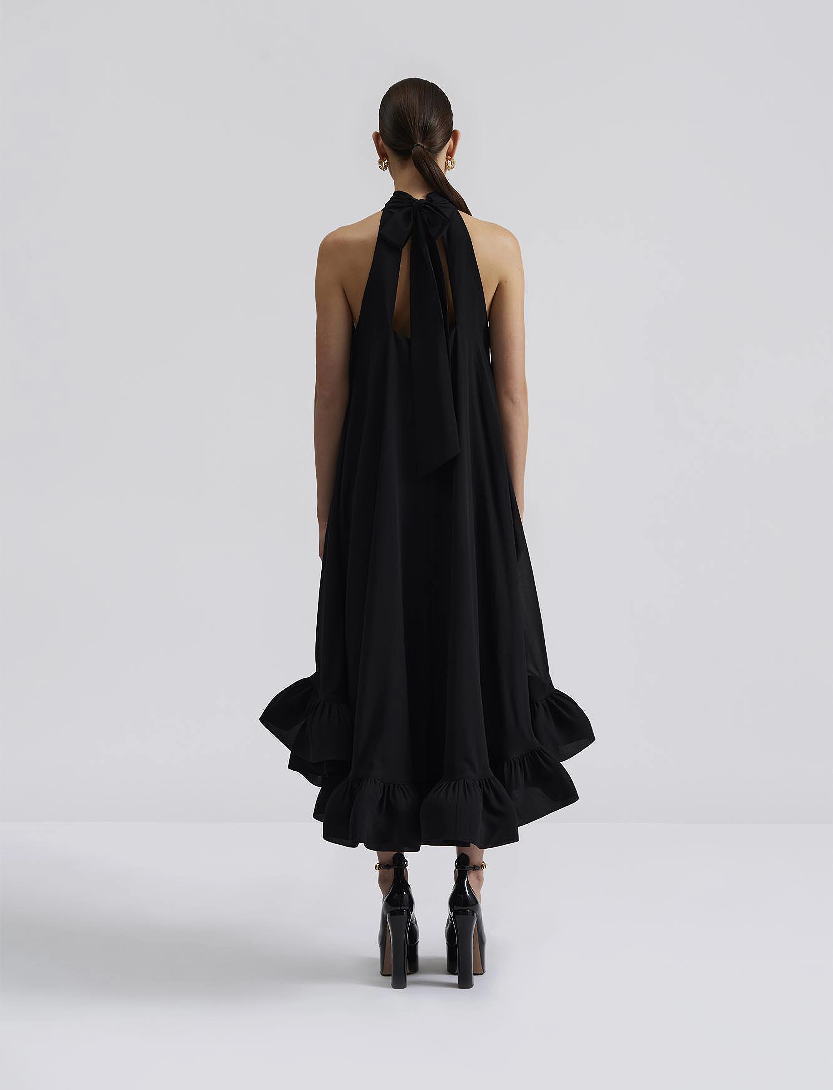 Malina - Sabrina Halterneck Ruffled Midi Dress - aftenkjoler - black - 3