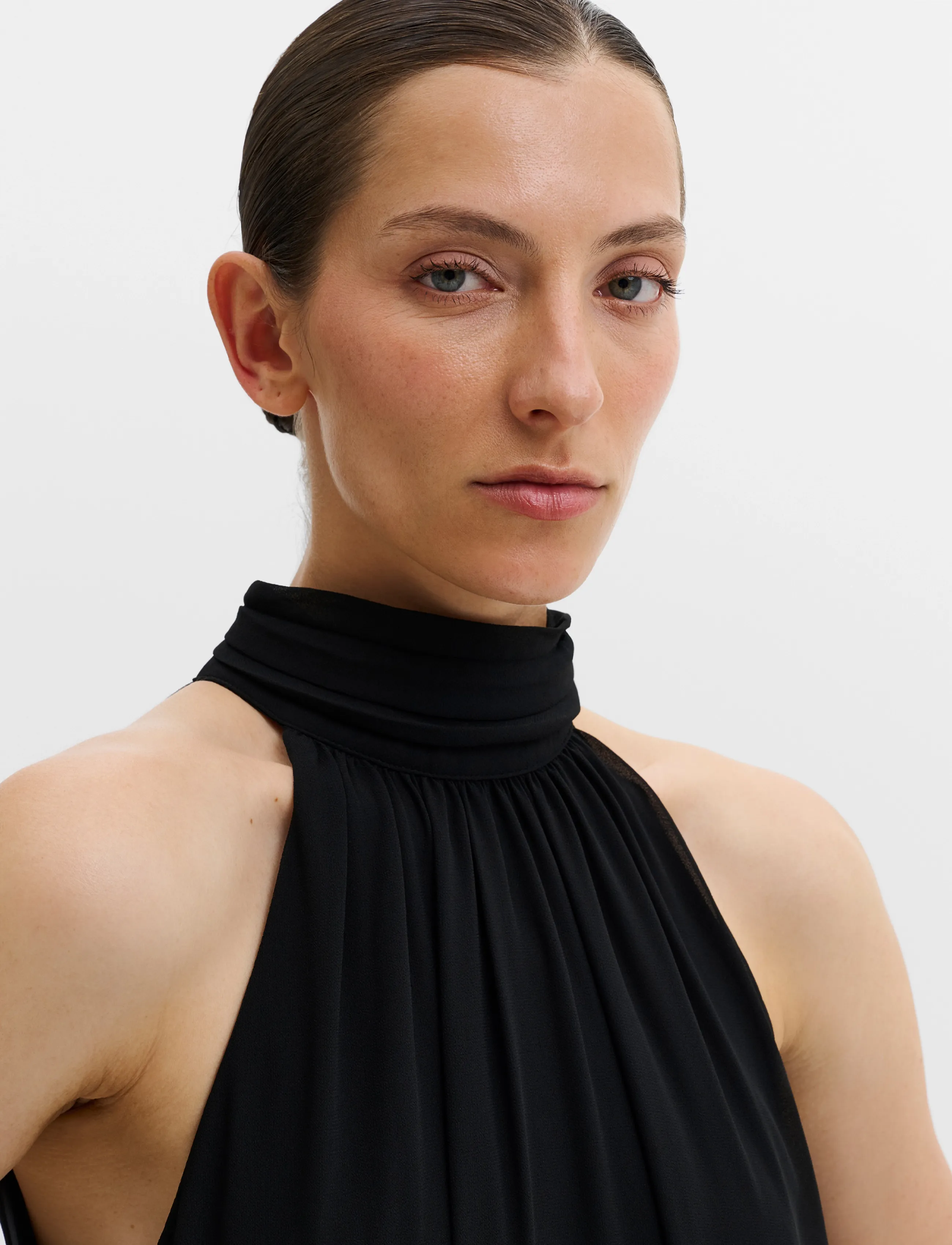 Malina - Sabrina Halterneck Ruffled Midi Dress - premium styles - black - 5