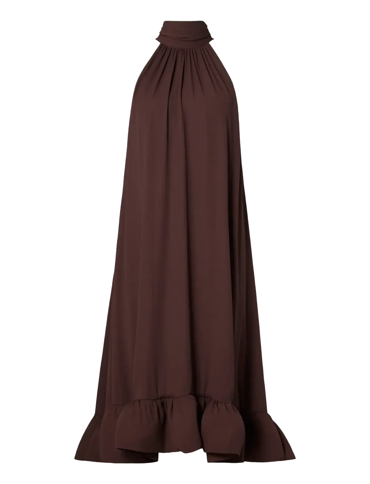 Malina - Sabrina Halterneck Ruffled Midi Dress - aftenkjoler - espresso - 1