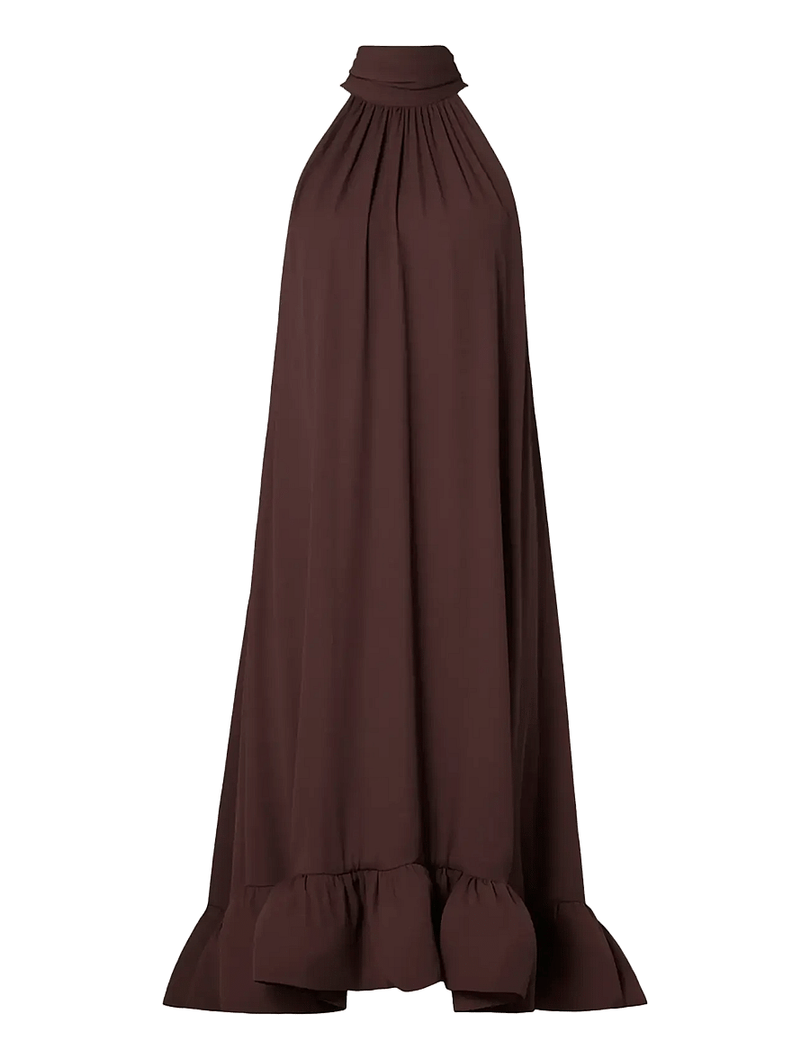 Malina - Sabrina halterneck ruffled maxi dress - aftonklänningar - espresso - 1